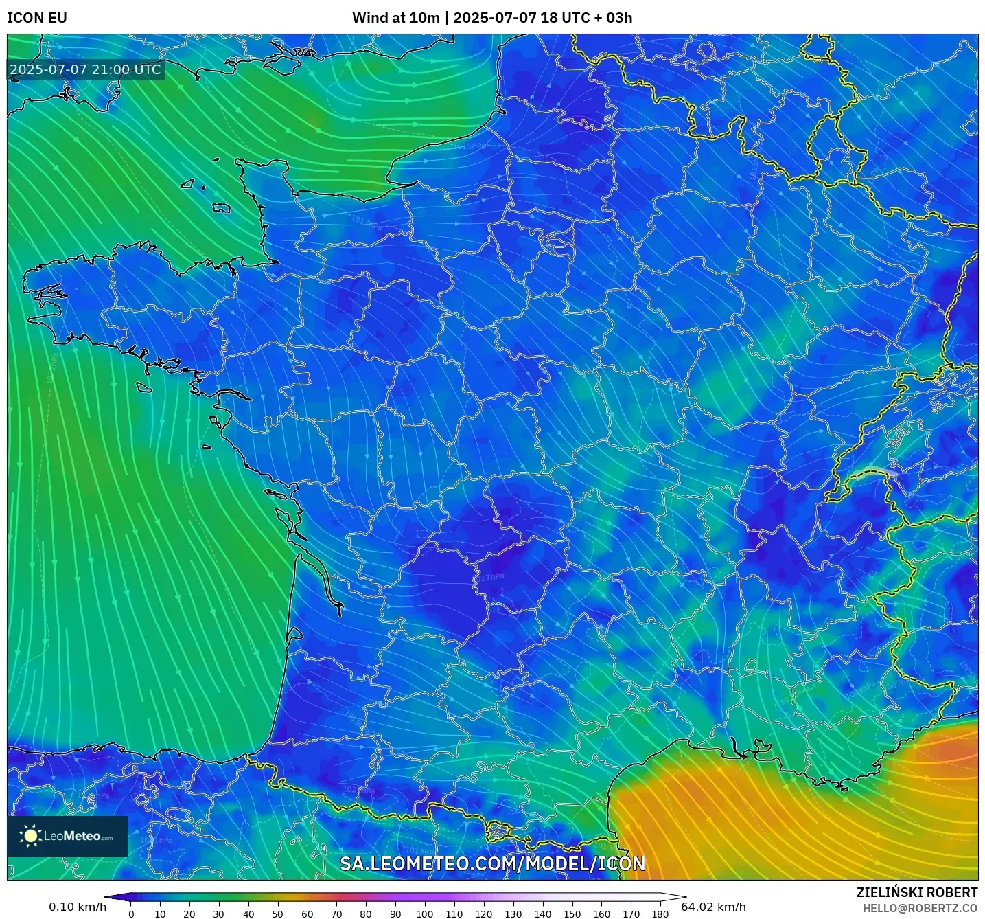 ICON model - France, Wind at 10m ICON model - France, Wind at 10m