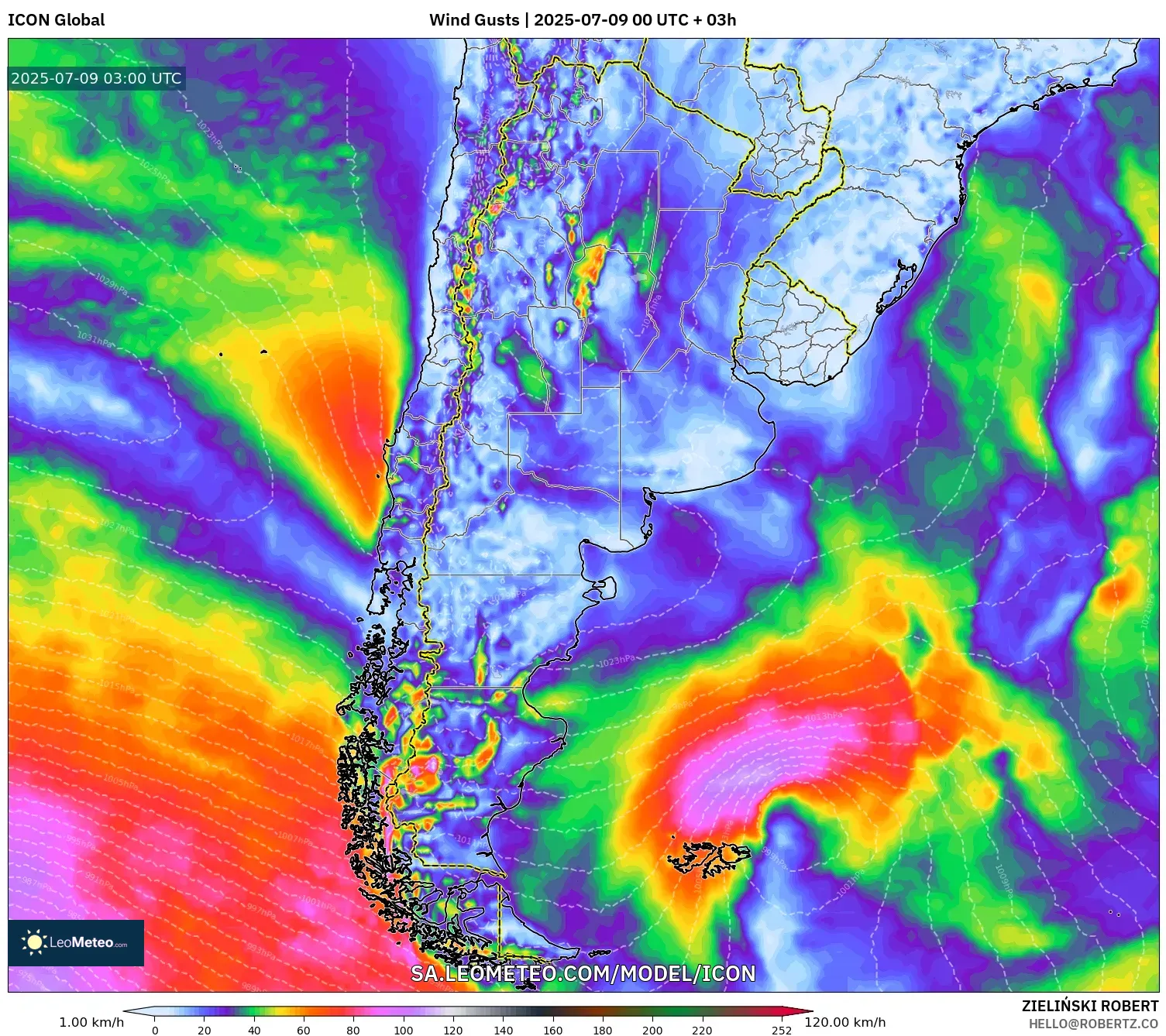 ICON model - Argentina, Wind Gusts ICON model - Argentina, Wind Gusts