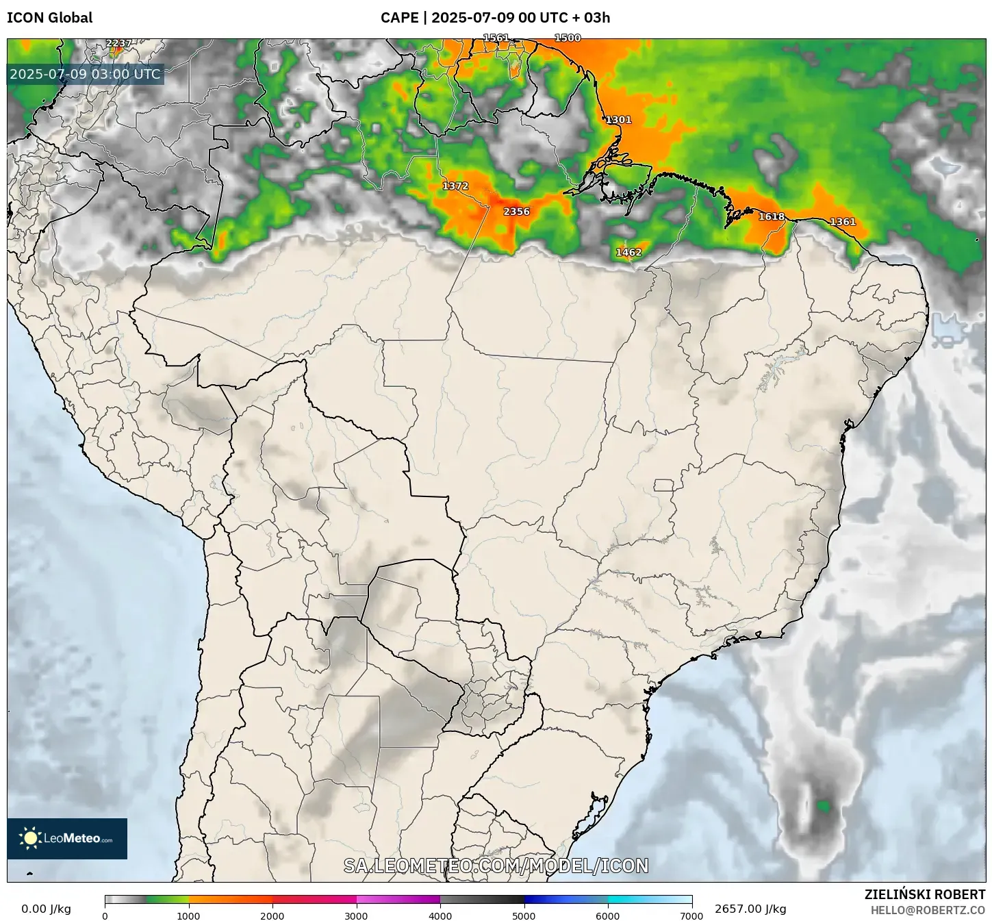 ICON model - Brazil, CAPE ICON model - Brazil, CAPE