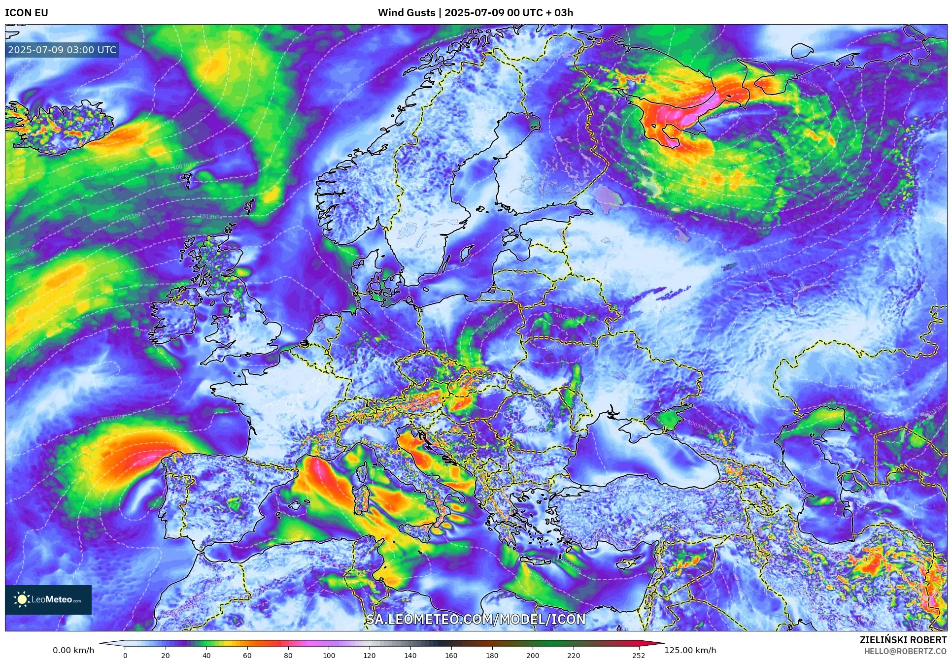 ICON model - Europe, Wind Gusts ICON model - Europe, Wind Gusts