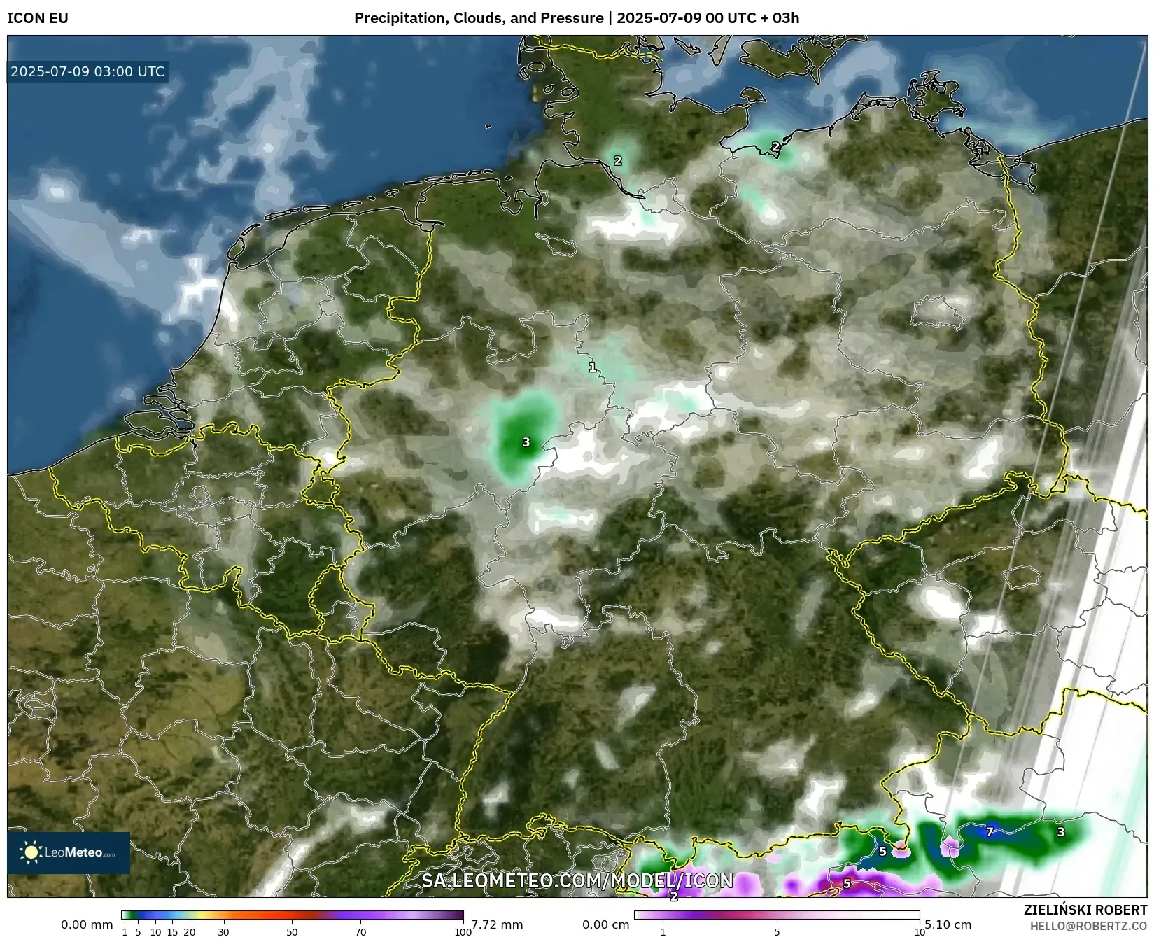 ICON model - Germany, Precipitation, Clouds, and Pressure ICON model - Germany, Precipitation, Clouds, and Pressure