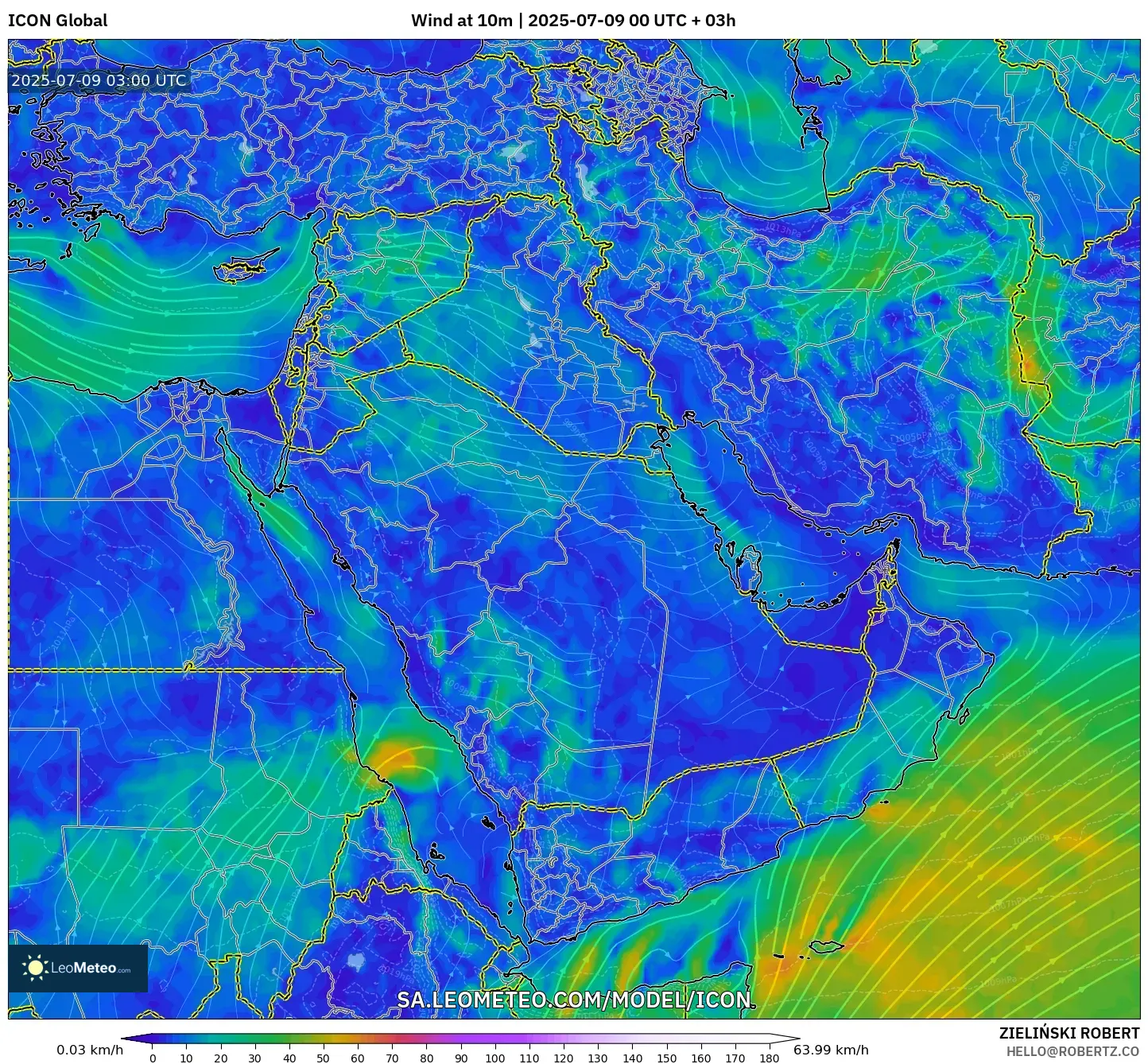 ICON model - Middle East, Wind at 10m ICON model - Middle East, Wind at 10m