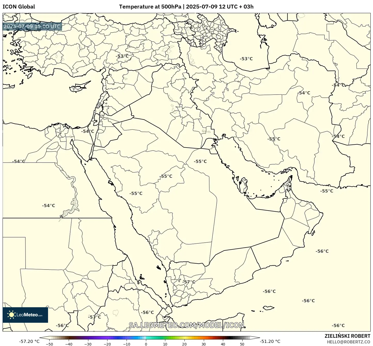 ICON model - Middle East, Temperature at 500hPa ICON model - Middle East, Temperature at 500hPa
