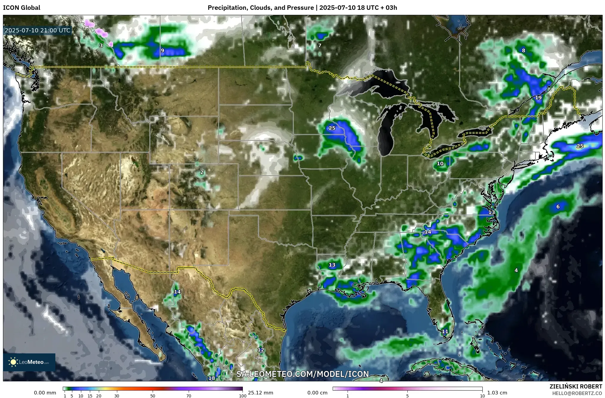 ICON model - United States, Precipitation, Clouds, and Pressure ICON model - United States, Precipitation, Clouds, and Pressure