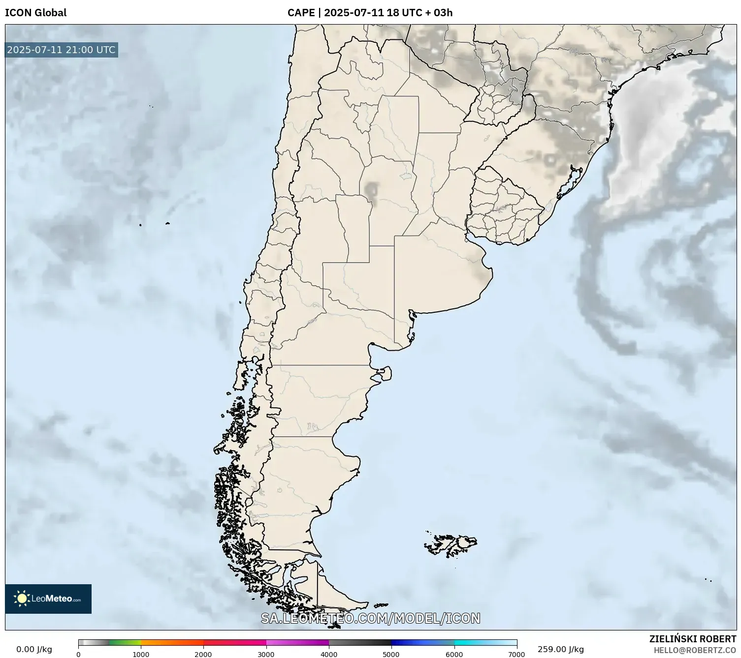 ICON model - Argentina, CAPE ICON model - Argentina, CAPE