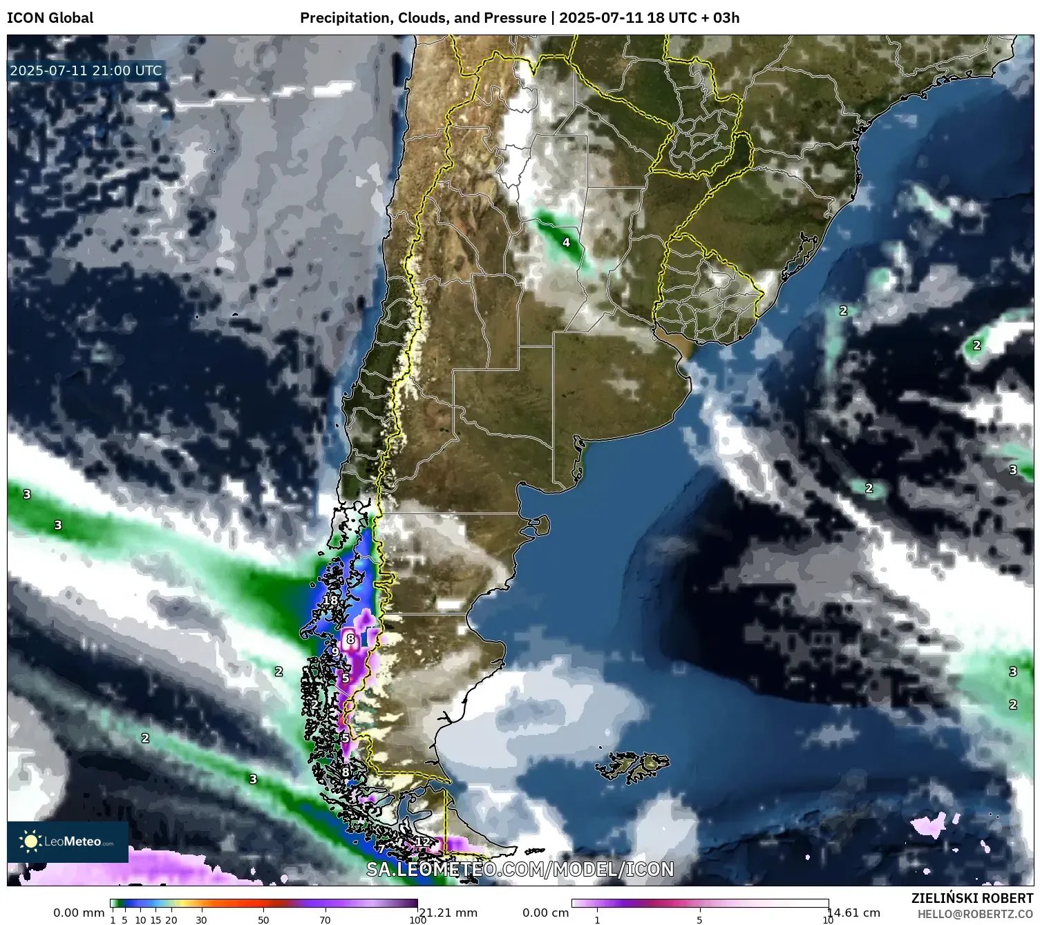 ICON model - Argentina, Precipitation, Clouds, and Pressure ICON model - Argentina, Precipitation, Clouds, and Pressure