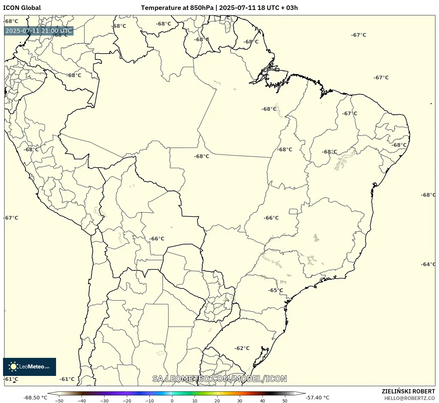 ICON model - Brazil, Temperature at 850hPa