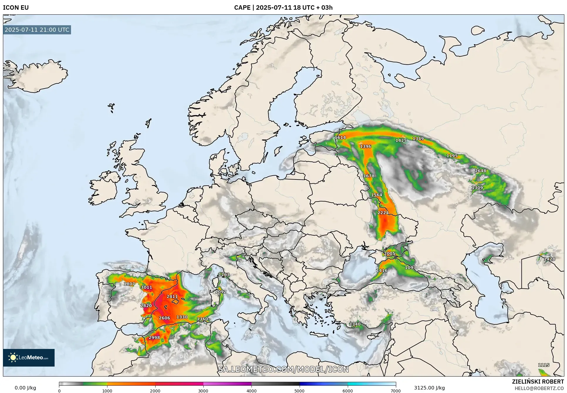 ICON model - Europe, CAPE