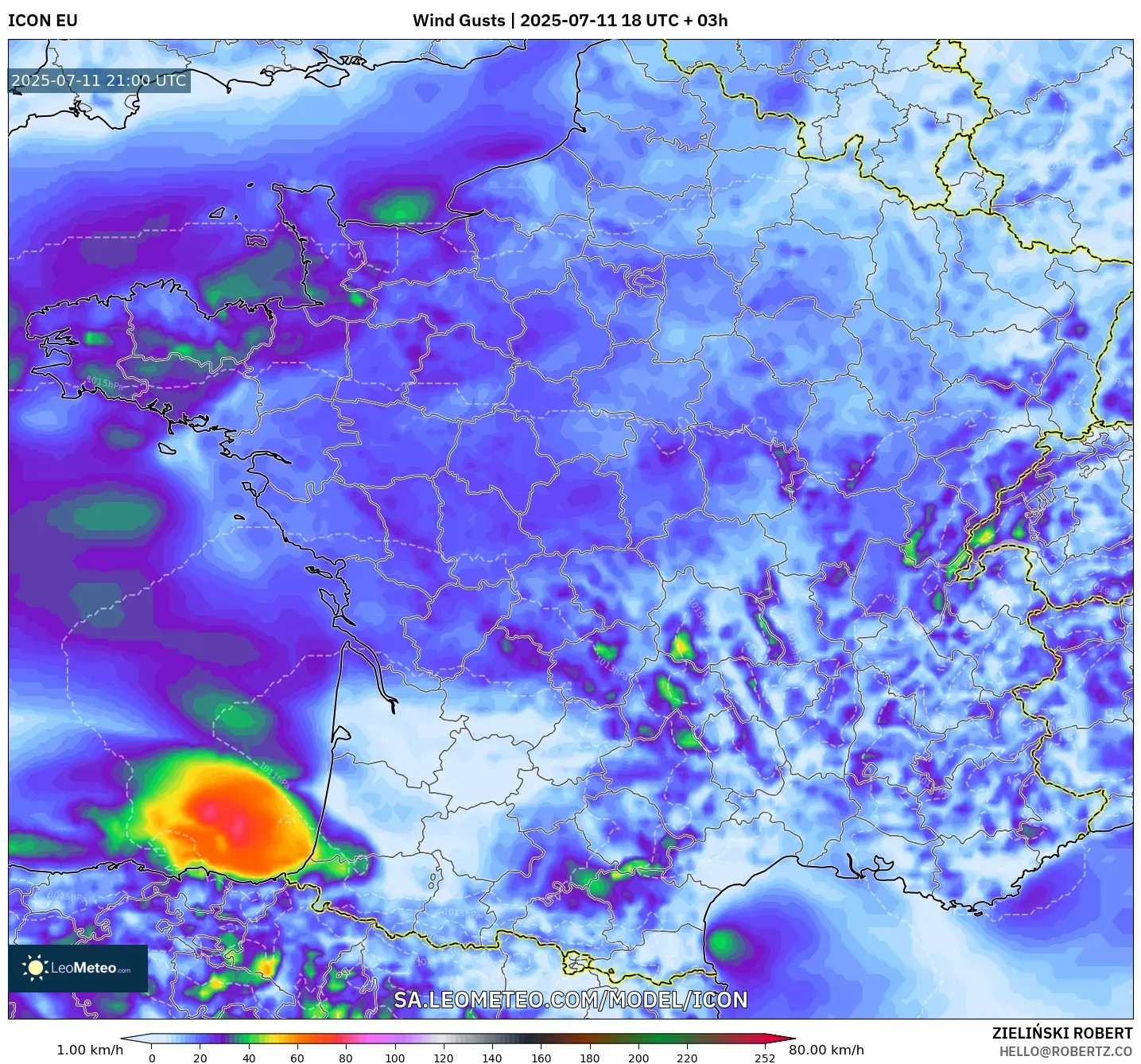 ICON model - France, Wind Gusts ICON model - France, Wind Gusts
