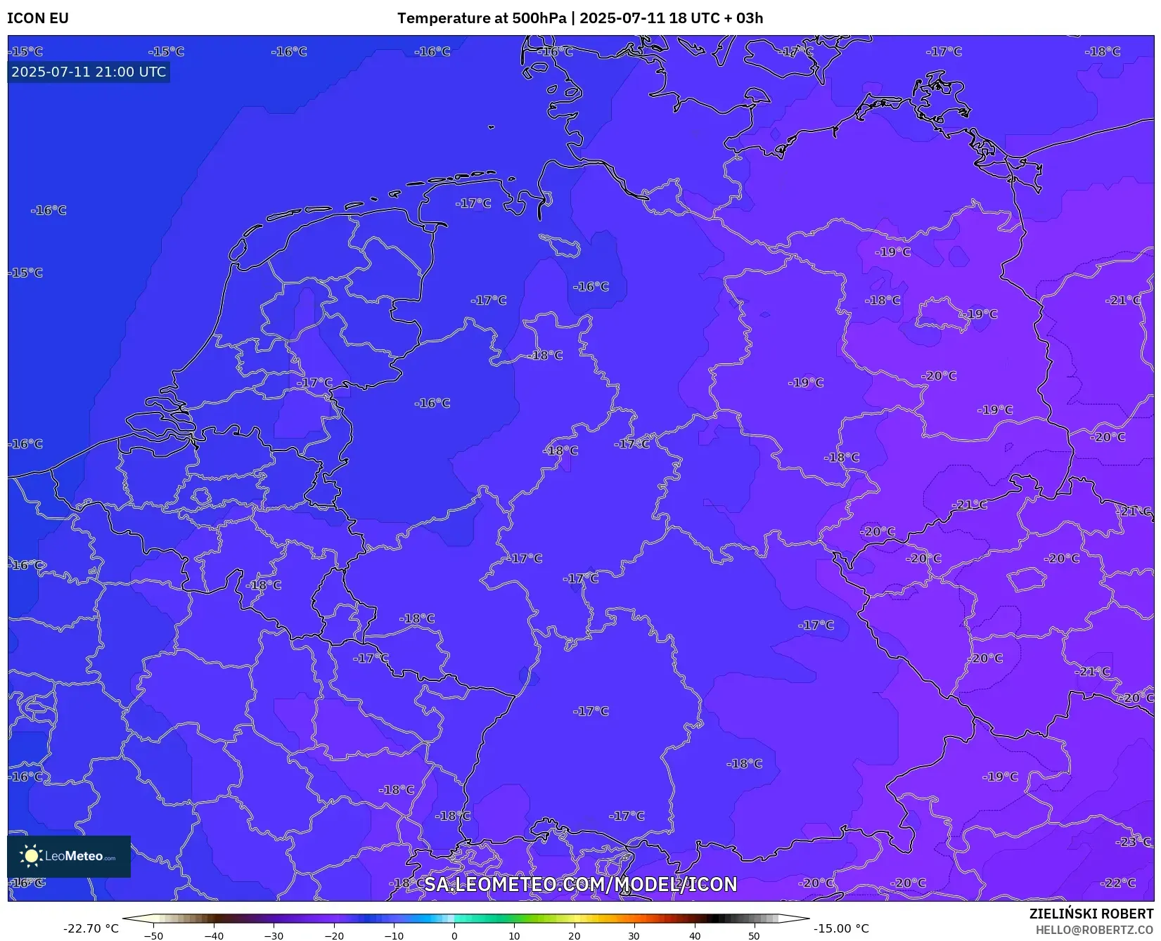 ICON model - Germany, Temperature at 500hPa ICON model - Germany, Temperature at 500hPa