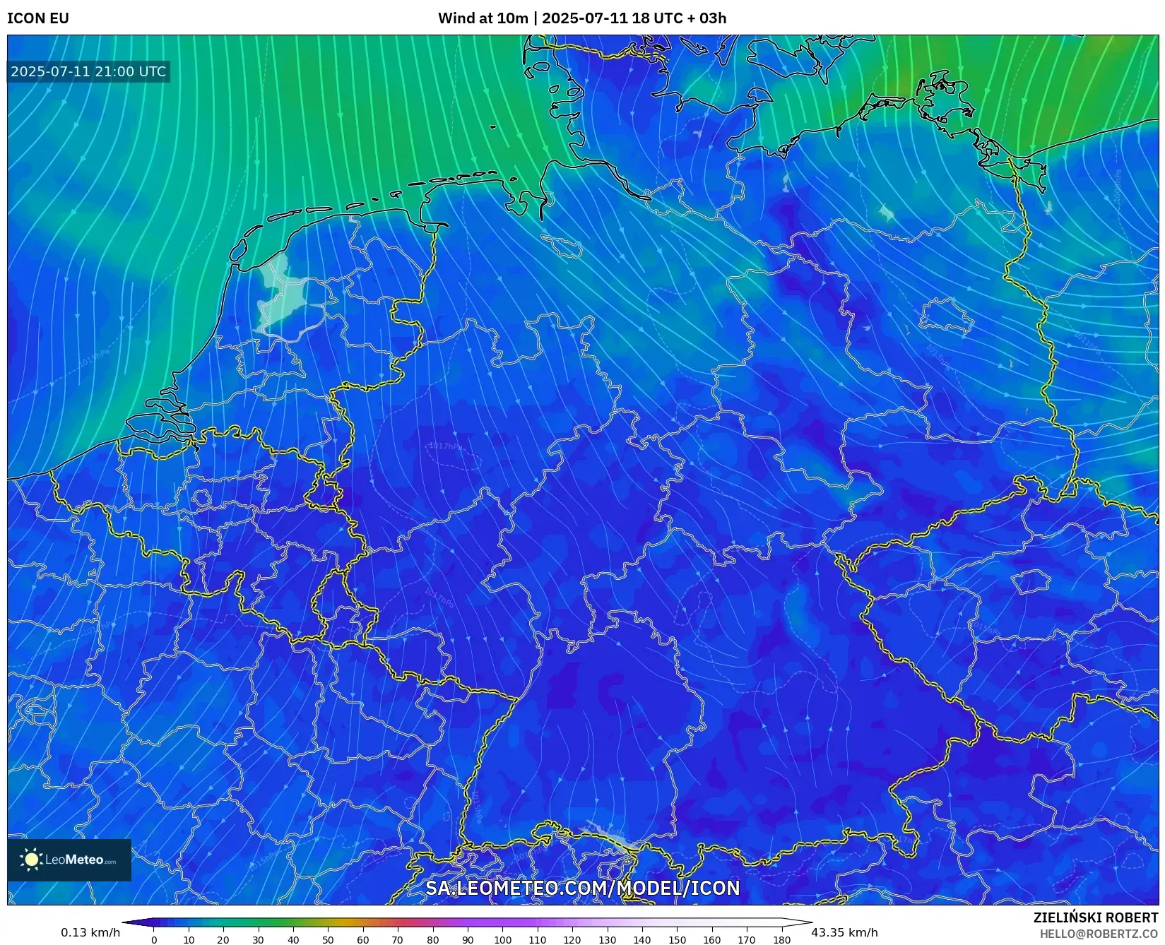 ICON model - Germany, Wind at 10m ICON model - Germany, Wind at 10m