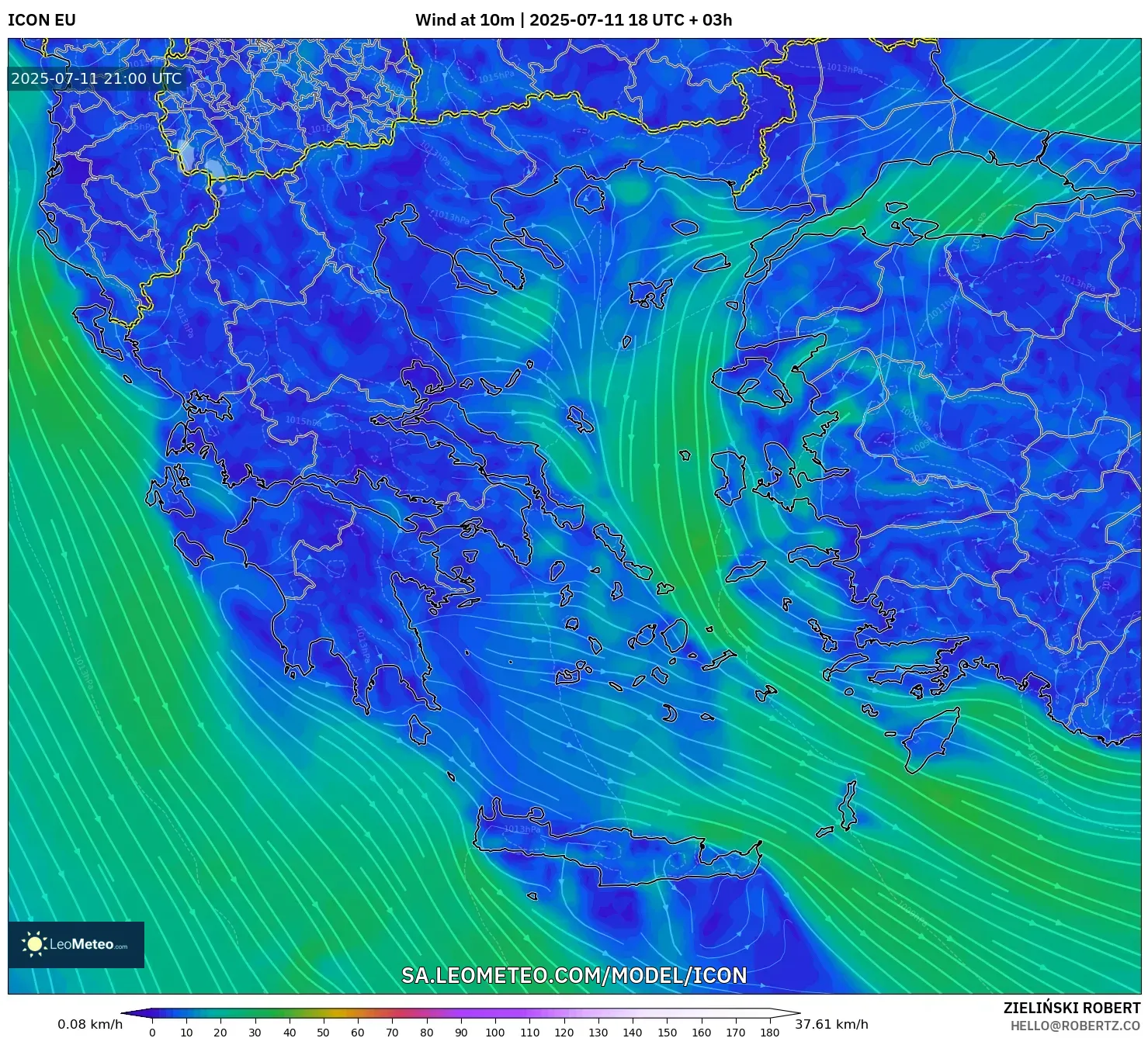 ICON model - Greece, Wind at 10m ICON model - Greece, Wind at 10m