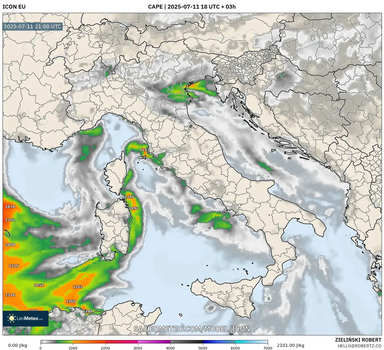 ICON model - Italy, CAPE ICON model - Italy, CAPE