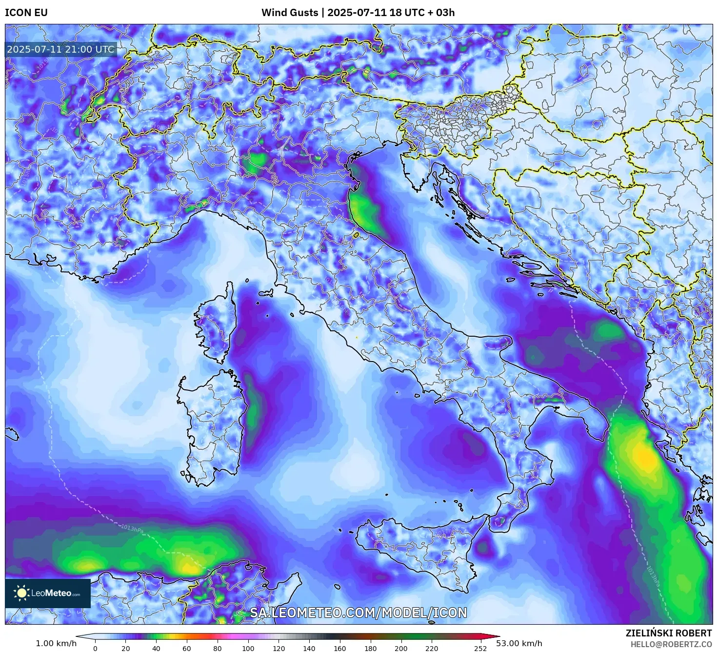 ICON model - Italy, Wind Gusts