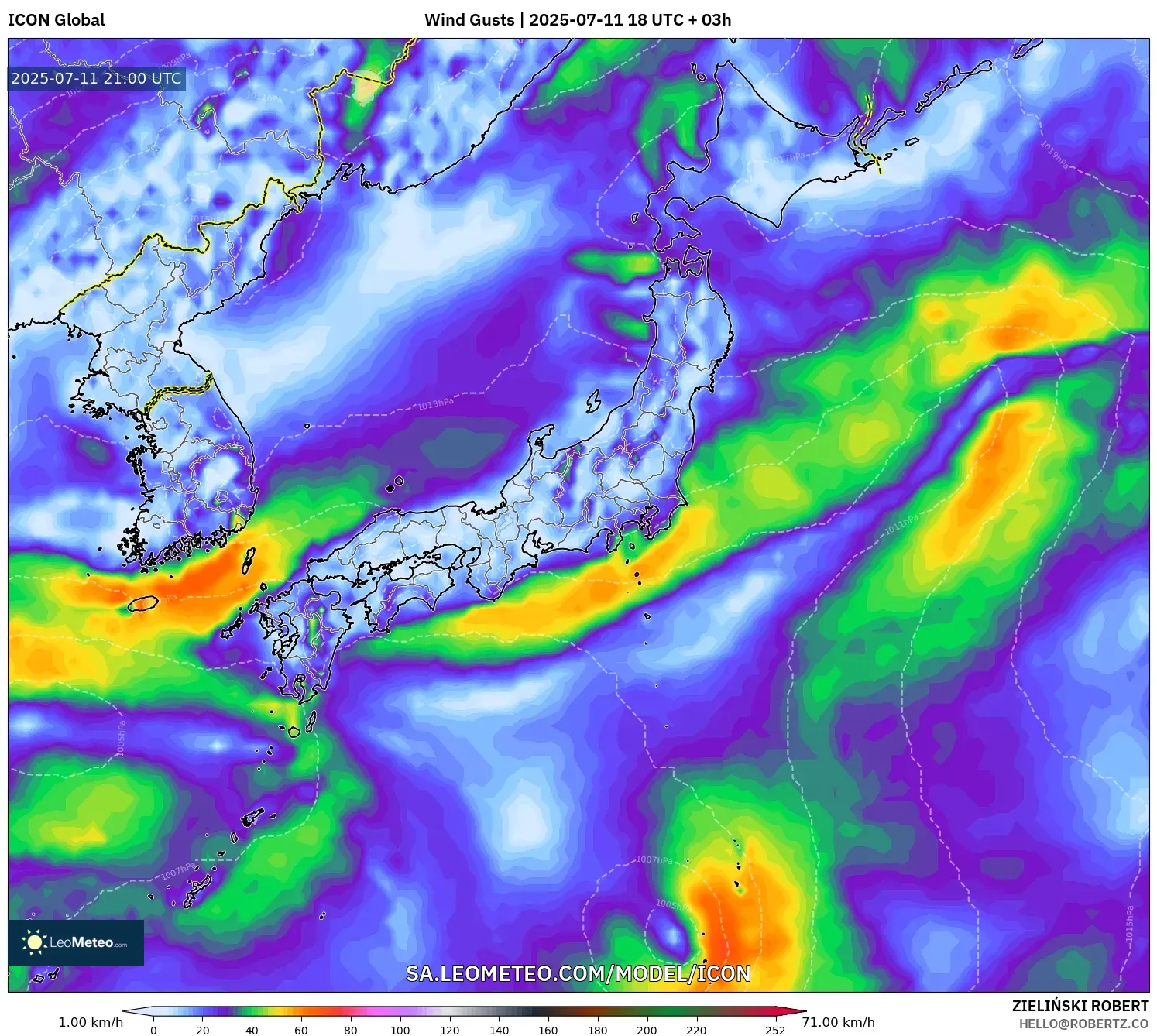 ICON model - Japan, Wind Gusts