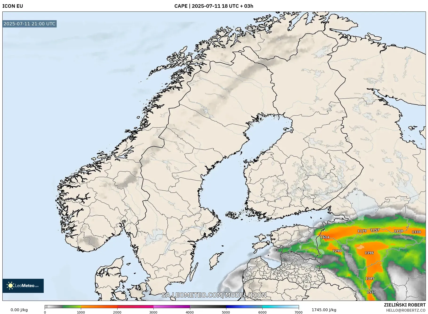ICON model - Scandinavia, CAPE