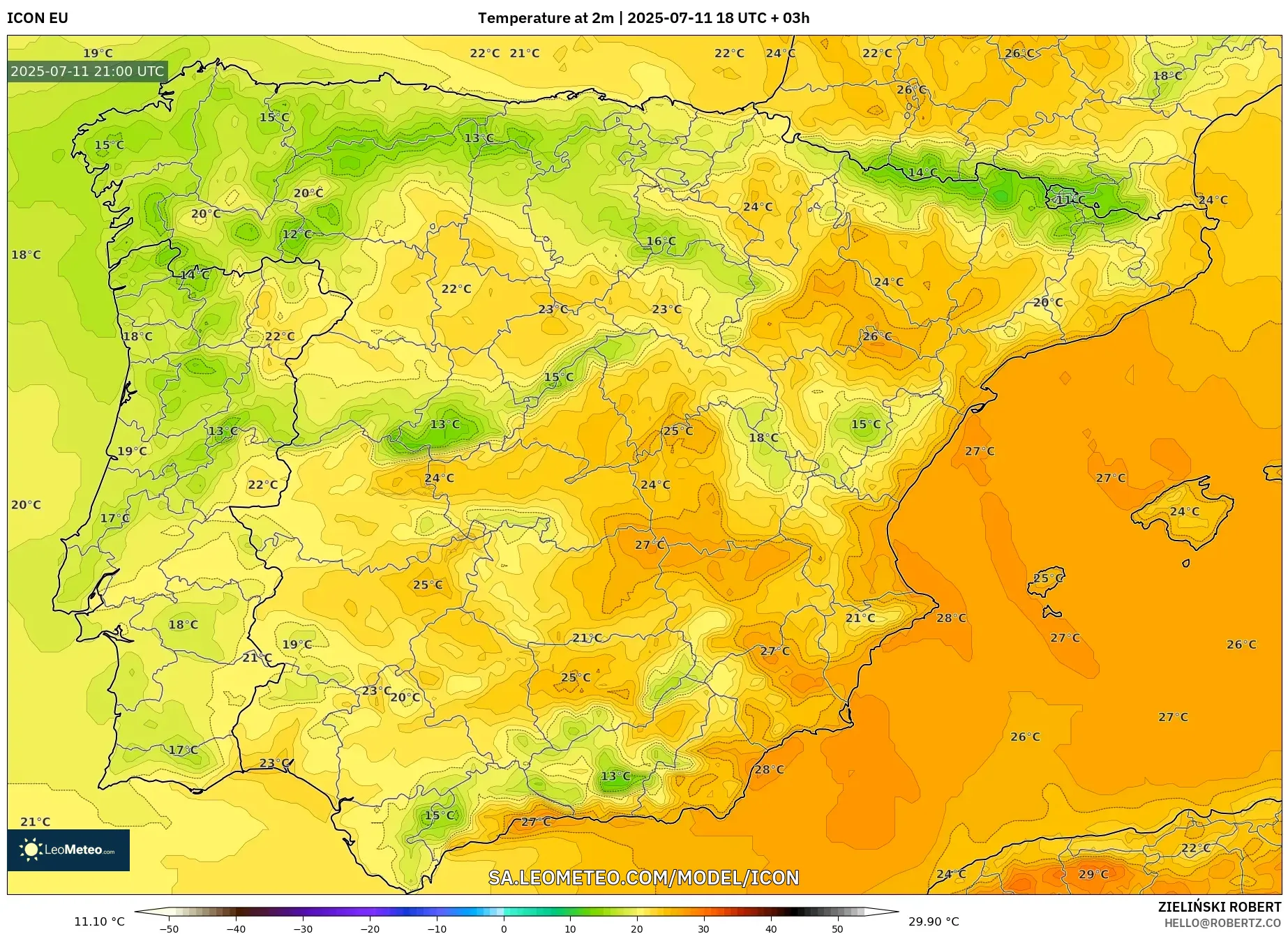 ICON model - Spain, Temperature at 2m