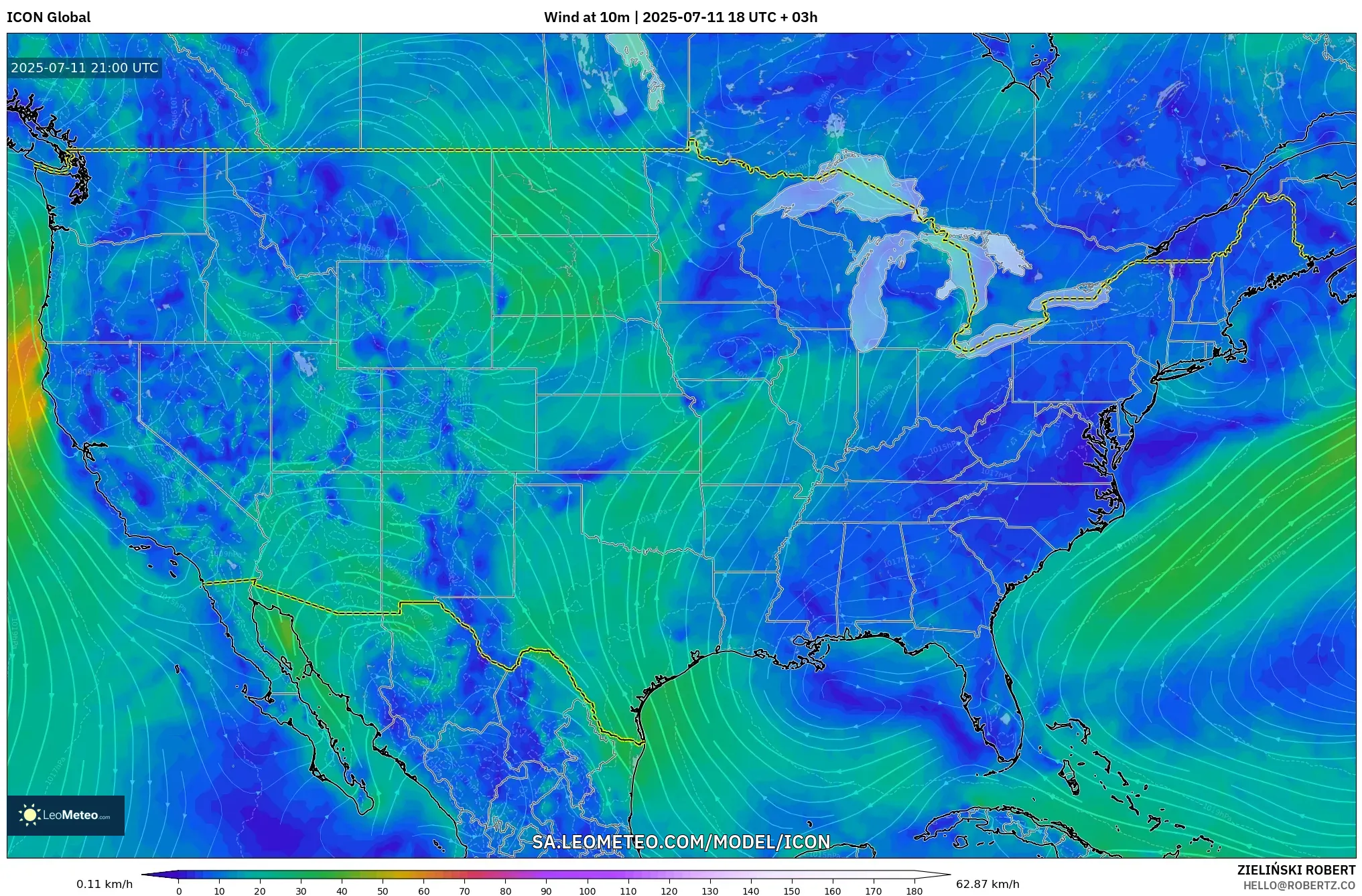 ICON model - United States, Wind at 10m ICON model - United States, Wind at 10m