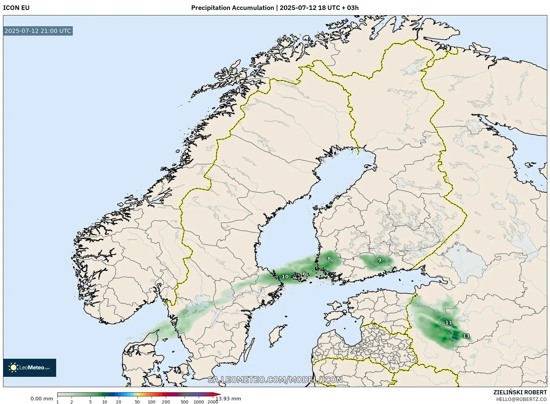 ICON model - Scandinavia, Precipitation Accumulation ICON model - Scandinavia, Precipitation Accumulation