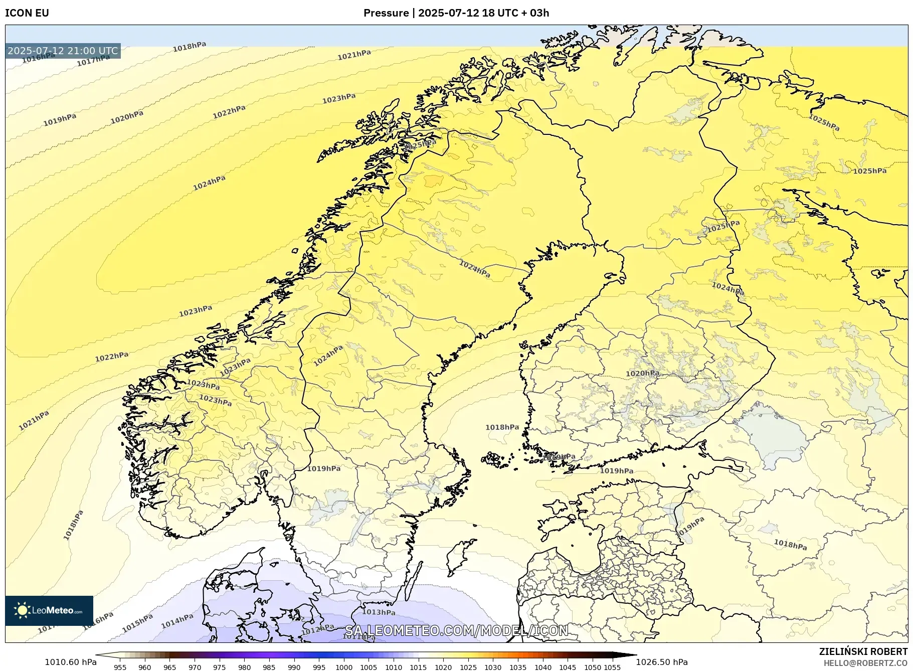 ICON model - Scandinavia, Pressure ICON model - Scandinavia, Pressure