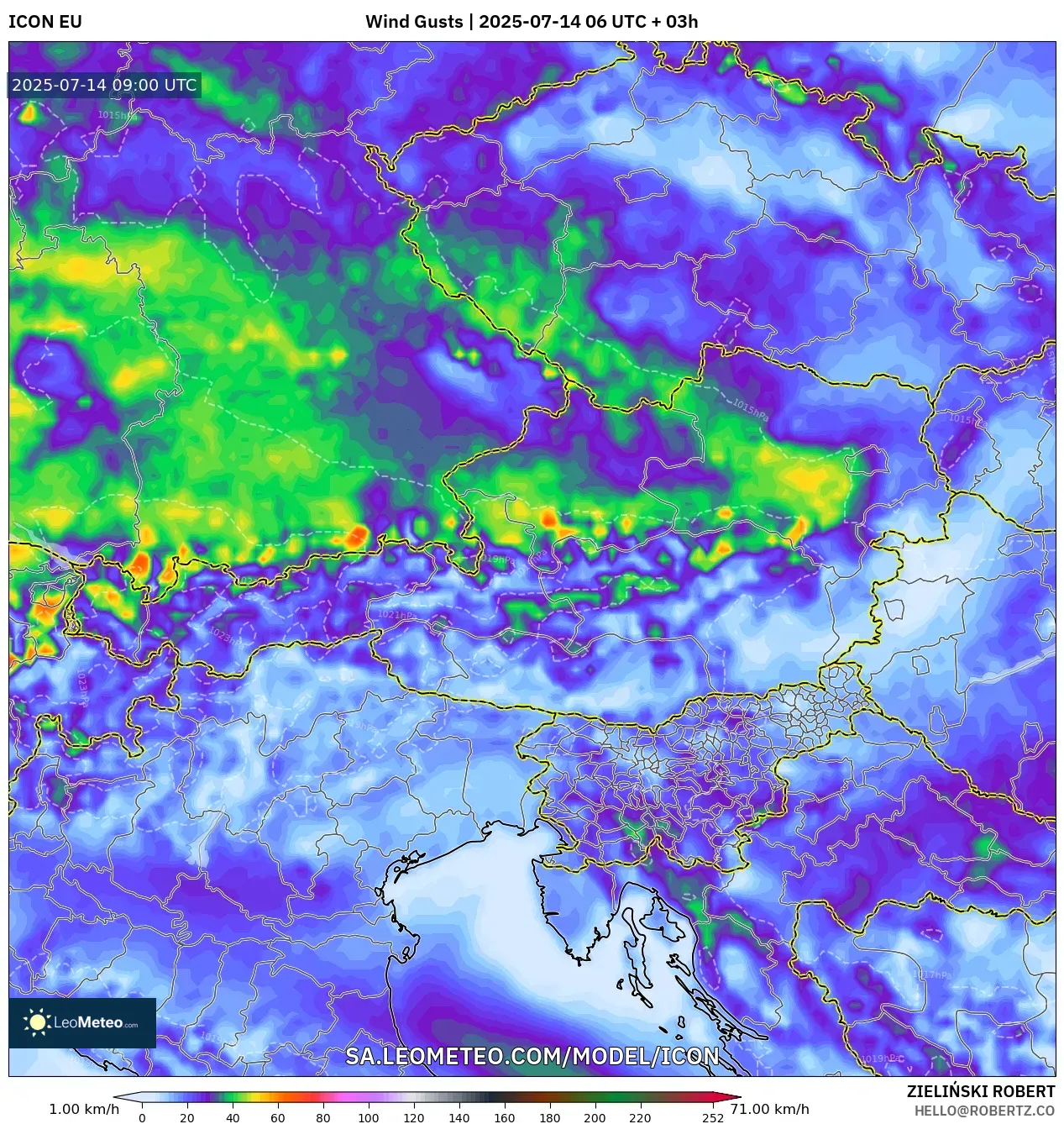 ICON model - Austria, Wind Gusts ICON model - Austria, Wind Gusts