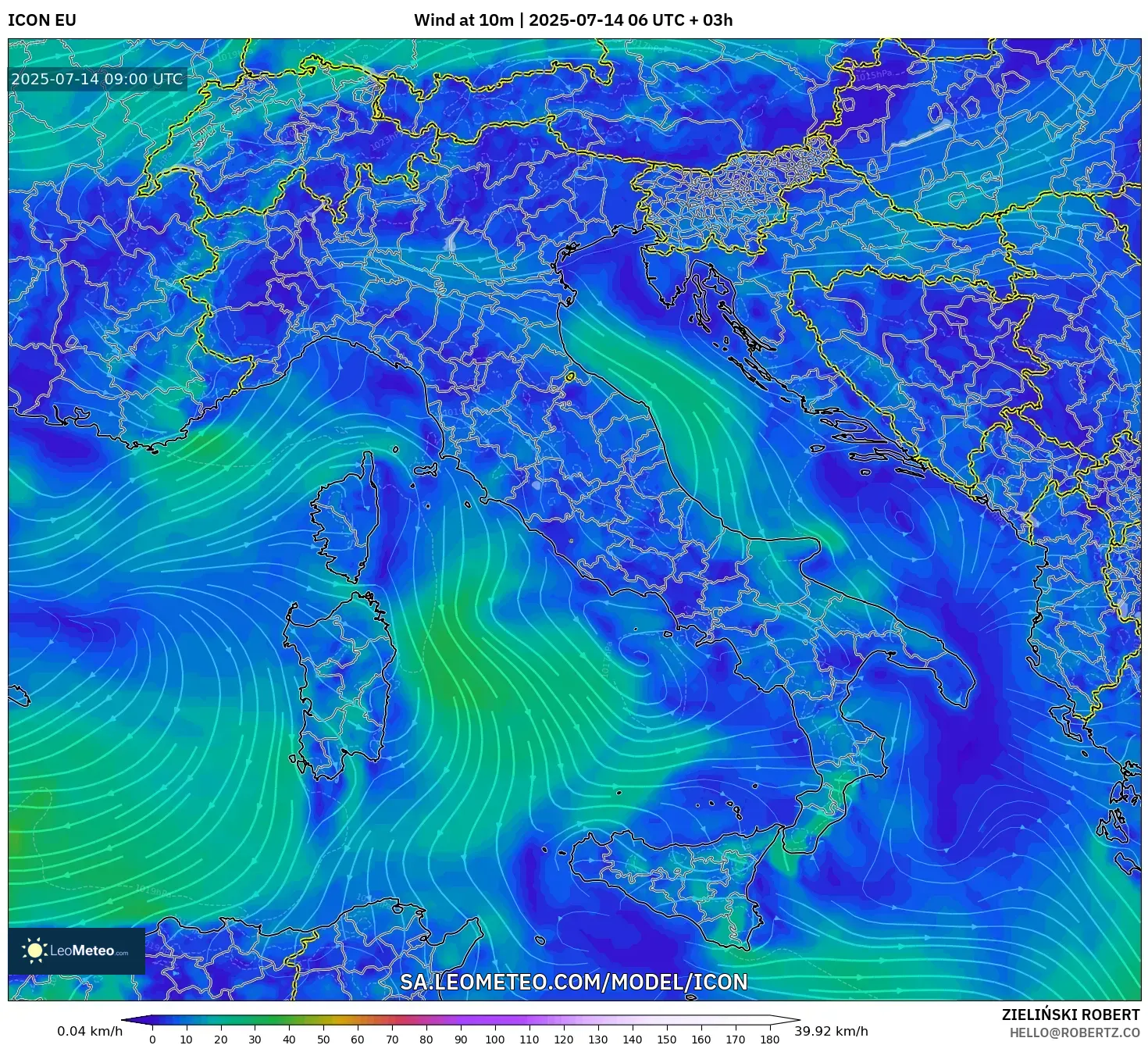 ICON model - Italy, Wind at 10m ICON model - Italy, Wind at 10m