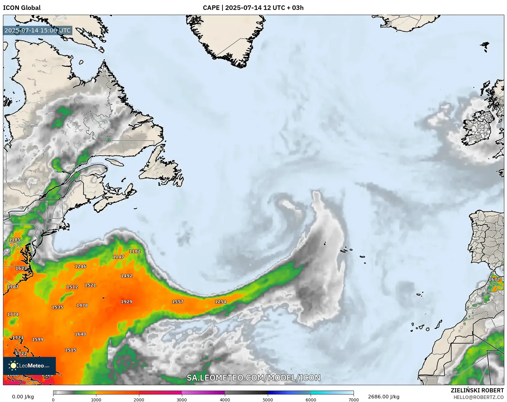 ICON model - North Atlantic, CAPE ICON model - North Atlantic, CAPE
