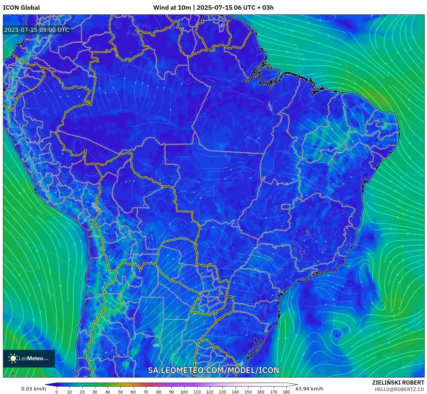 ICON model - Brazil, Wind at 10m ICON model - Brazil, Wind at 10m