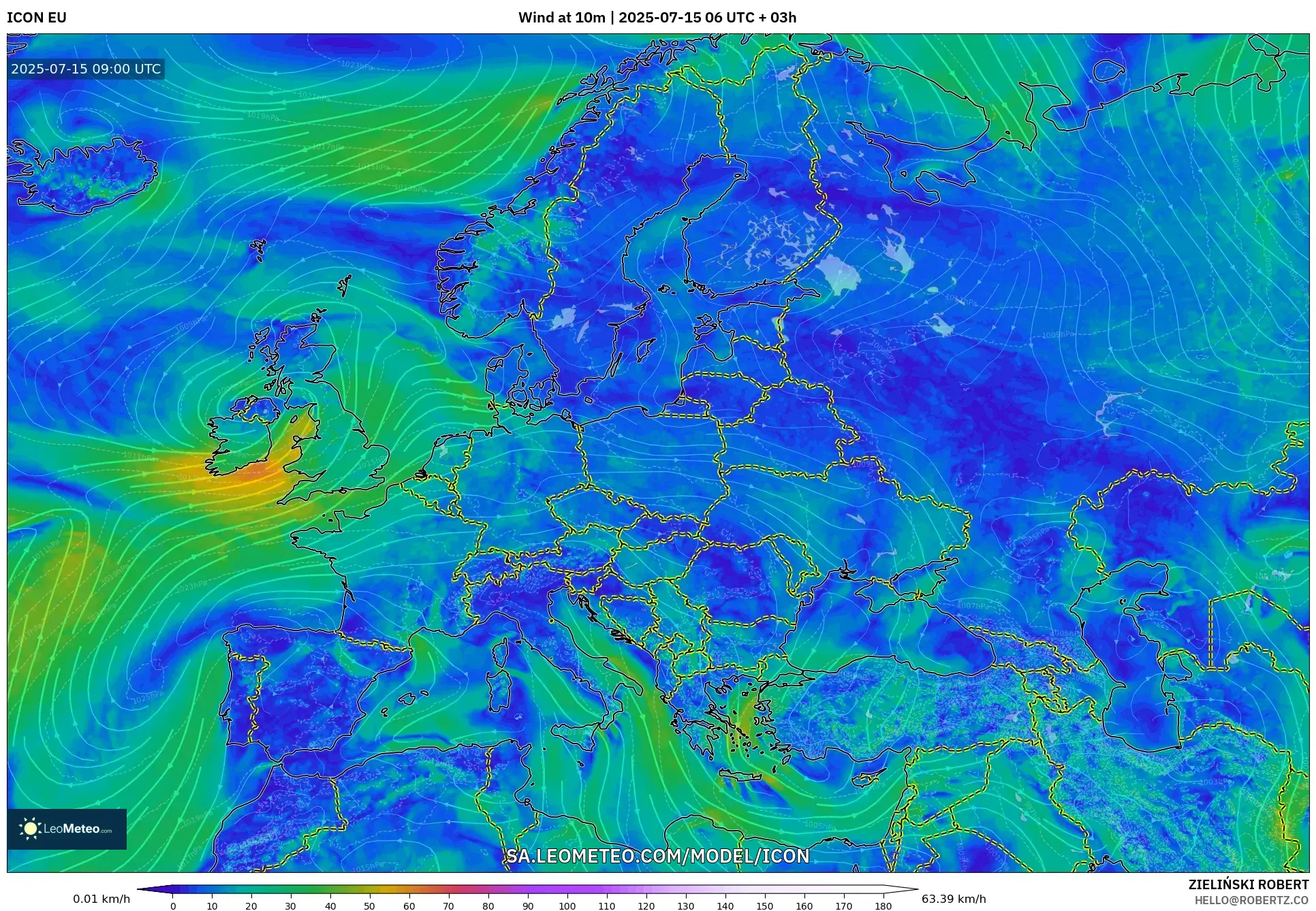 ICON model - Europe, Wind at 10m ICON model - Europe, Wind at 10m
