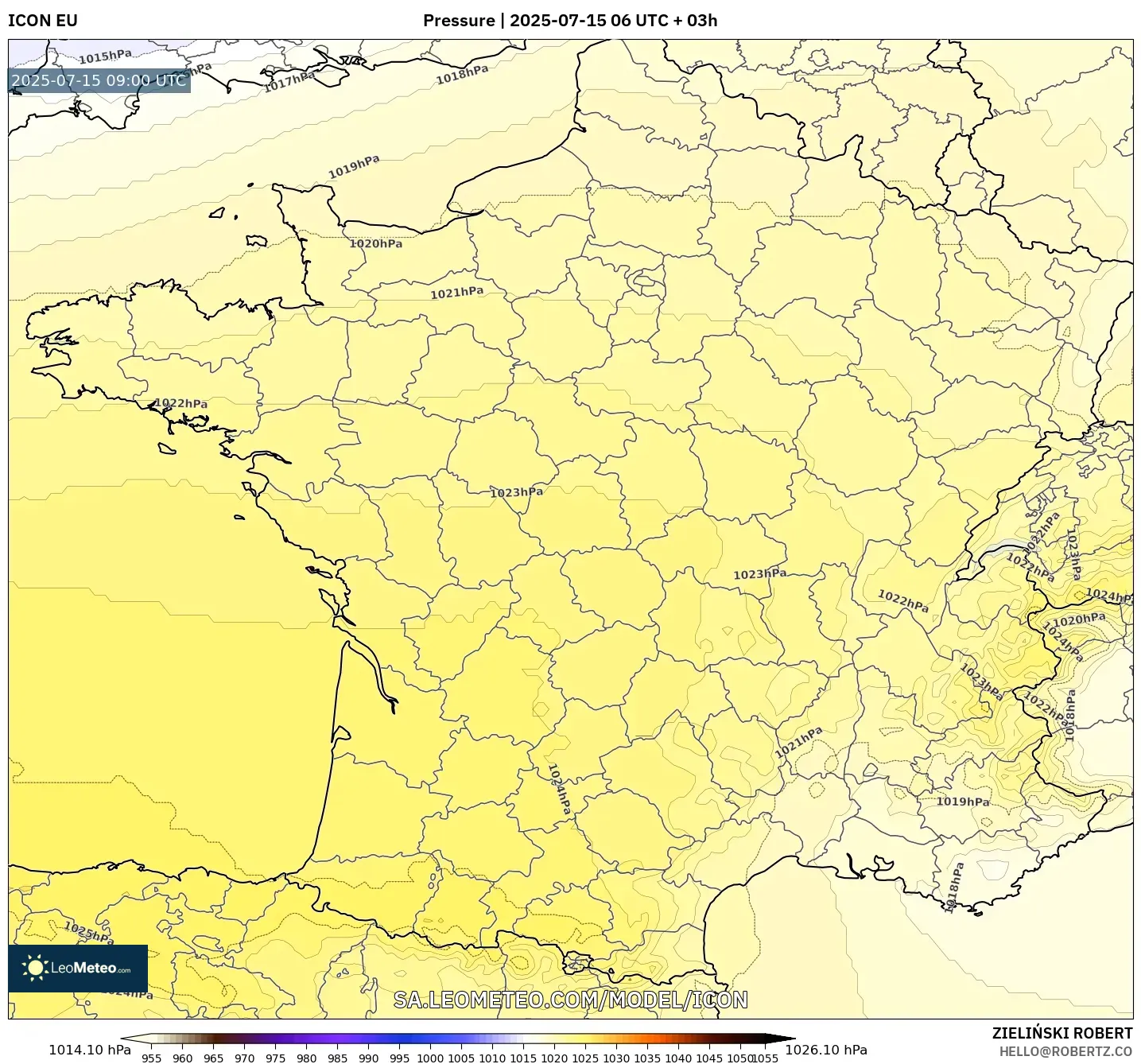 ICON model - France, Pressure ICON model - France, Pressure