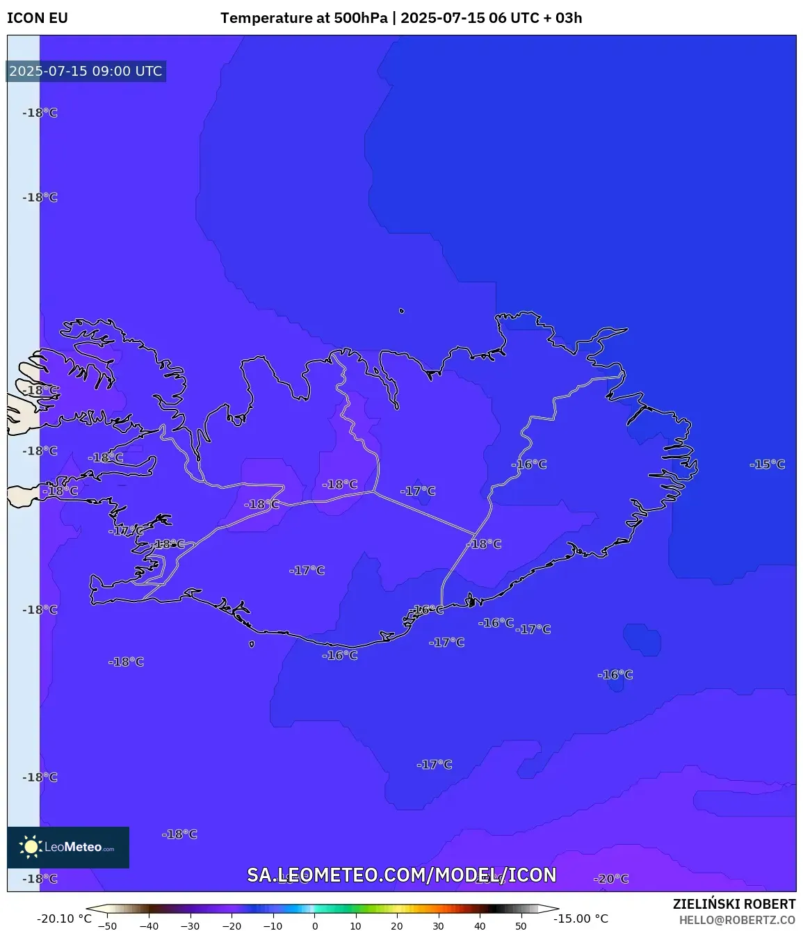 ICON model - Iceland, Temperature at 500hPa ICON model - Iceland, Temperature at 500hPa