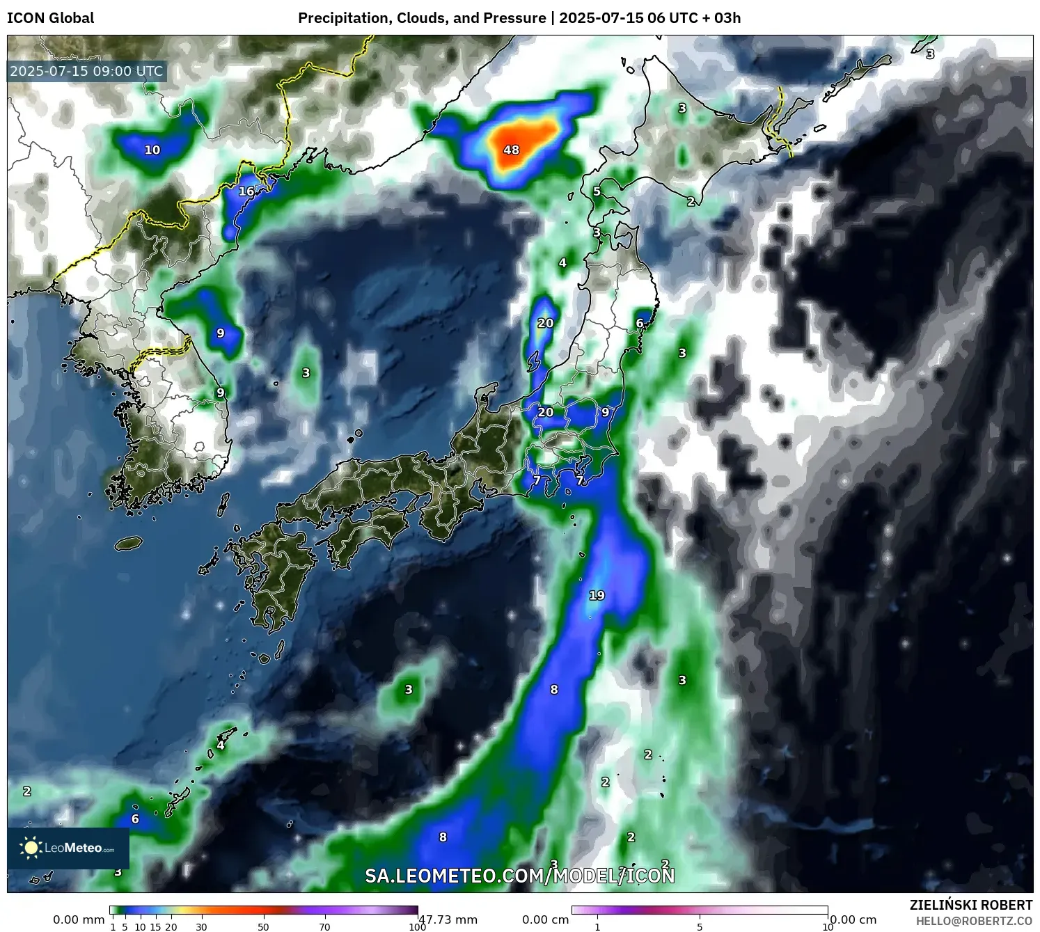 ICON model - Japan, Precipitation, Clouds, and Pressure ICON model - Japan, Precipitation, Clouds, and Pressure