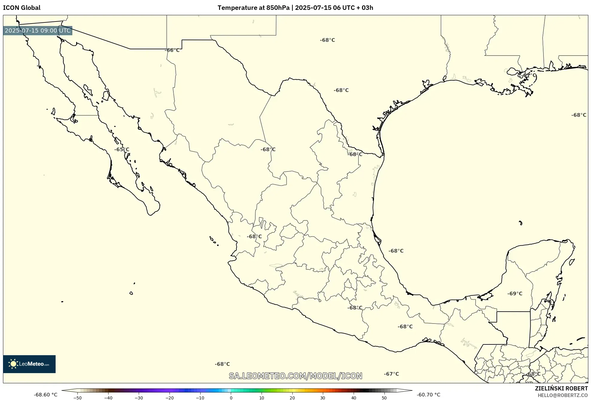 ICON model - Mexico, Temperature at 850hPa ICON model - Mexico, Temperature at 850hPa