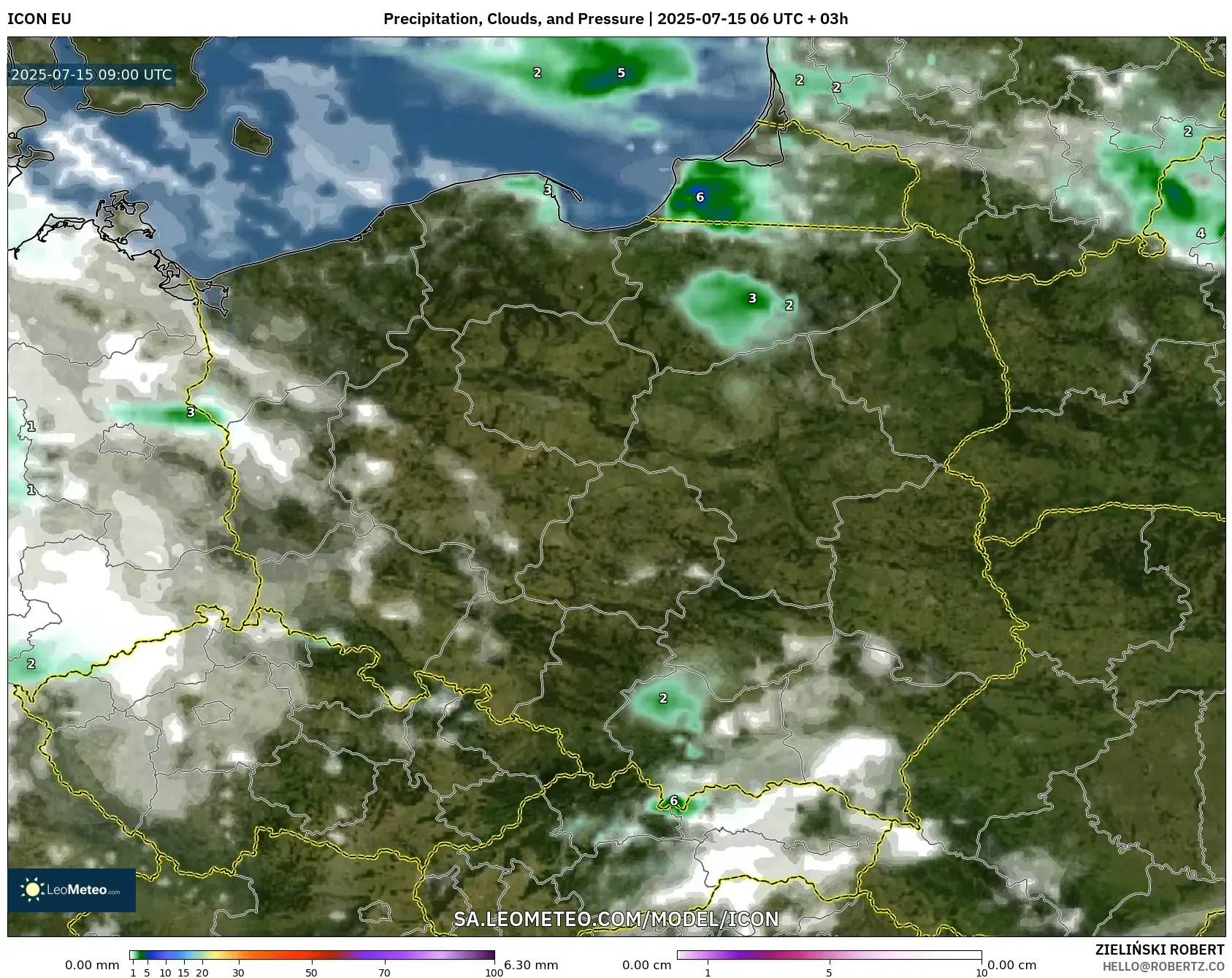 ICON model - Poland, Precipitation, Clouds, and Pressure ICON model - Poland, Precipitation, Clouds, and Pressure