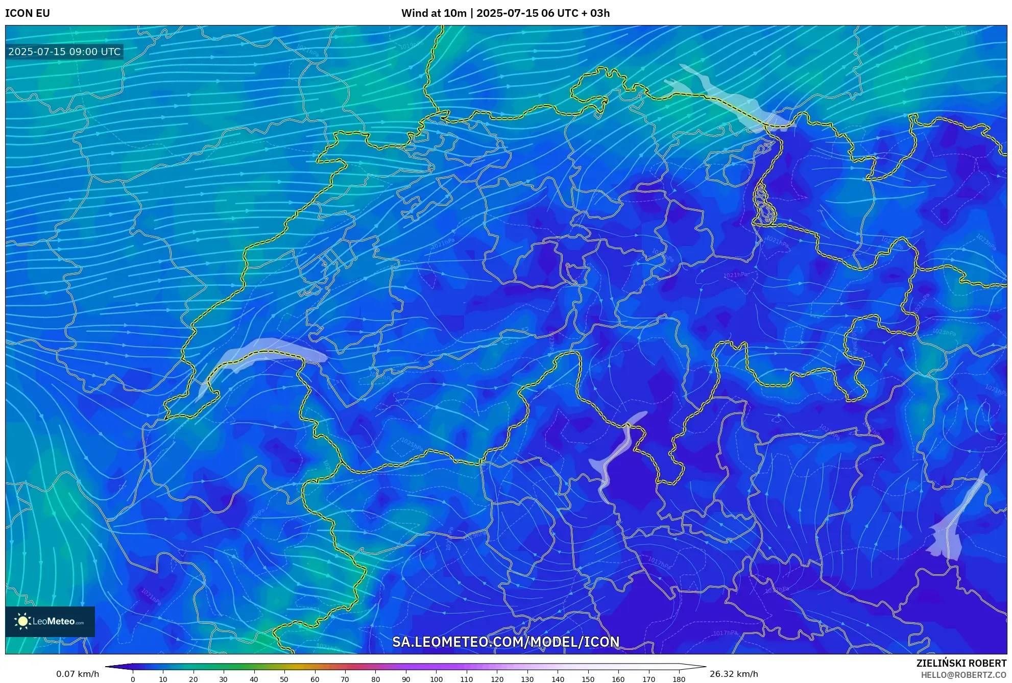 ICON model - Switzerland, Wind at 10m ICON model - Switzerland, Wind at 10m