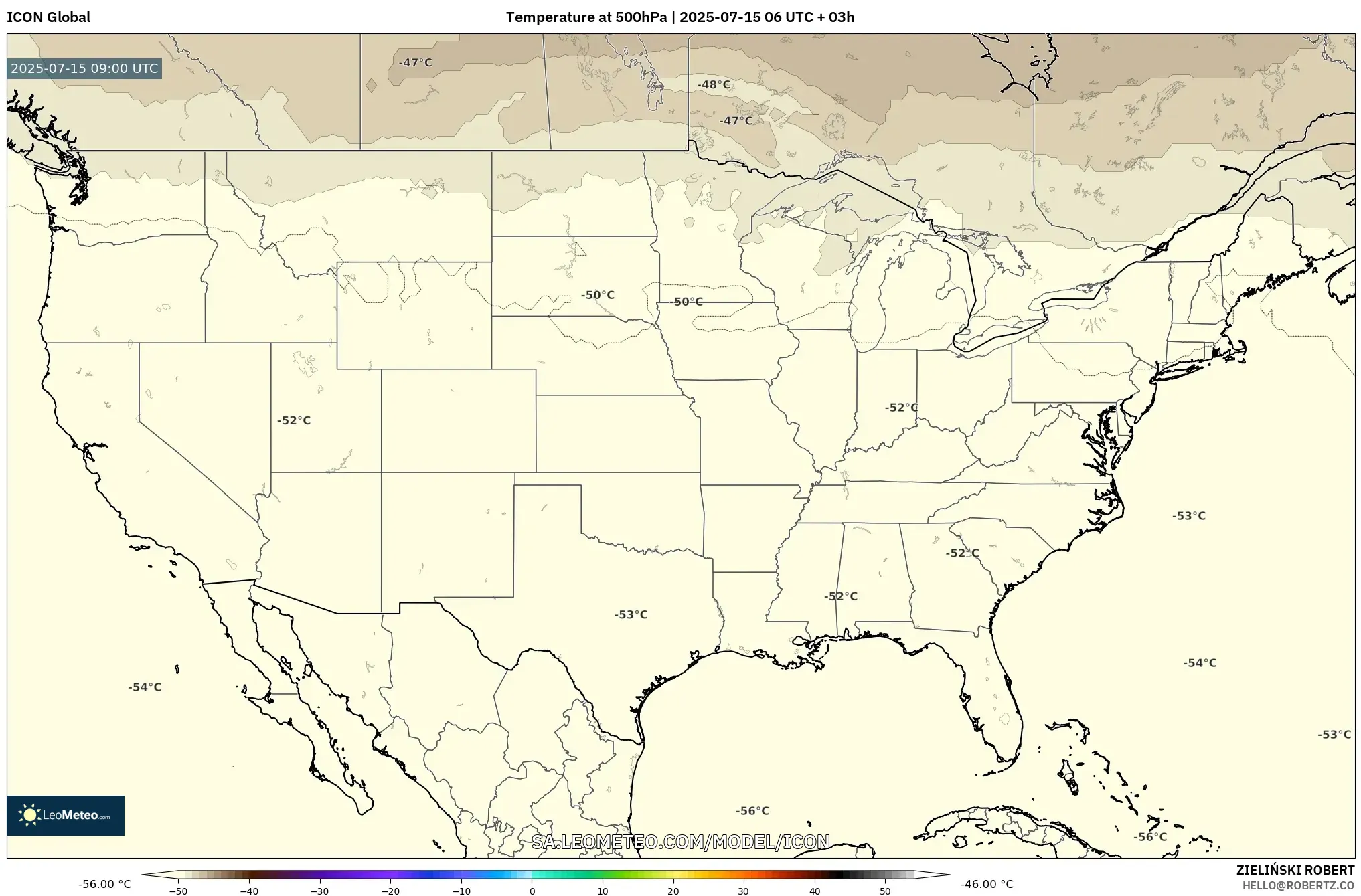 ICON model - United States, Temperature at 500hPa ICON model - United States, Temperature at 500hPa
