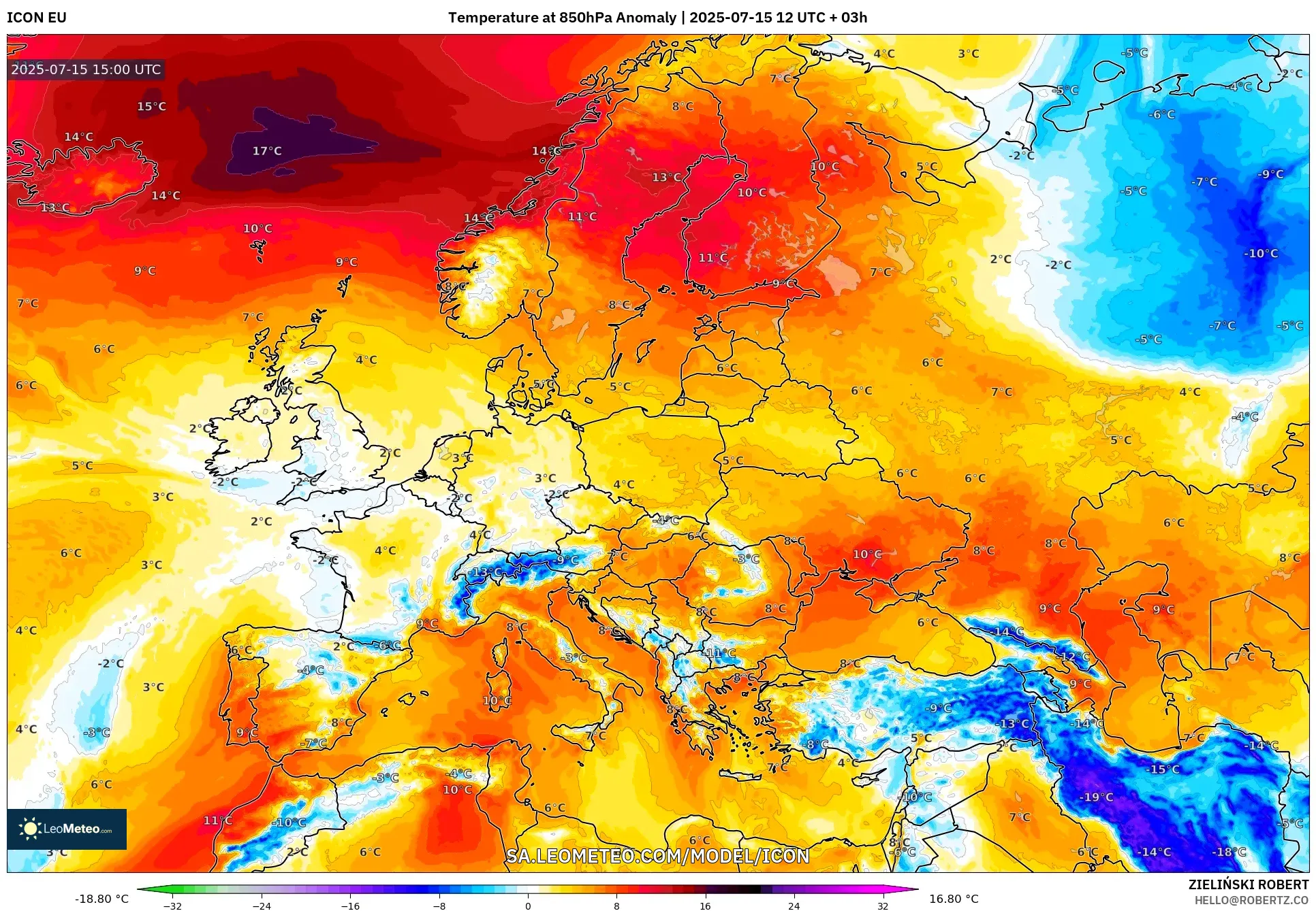 ICON model - Europe, Temperature at 850hPa Anomaly ICON model - Europe, Temperature at 850hPa Anomaly