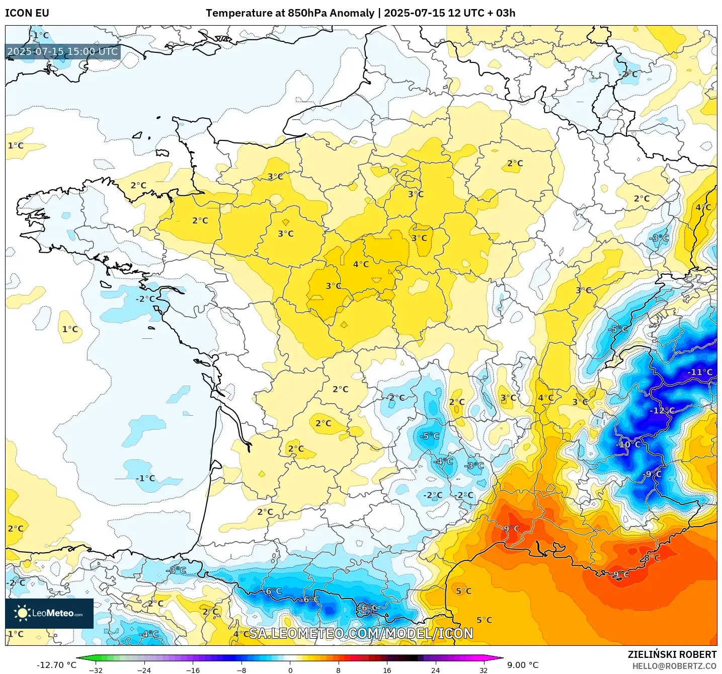 ICON model - France, Temperature at 850hPa Anomaly ICON model - France, Temperature at 850hPa Anomaly
