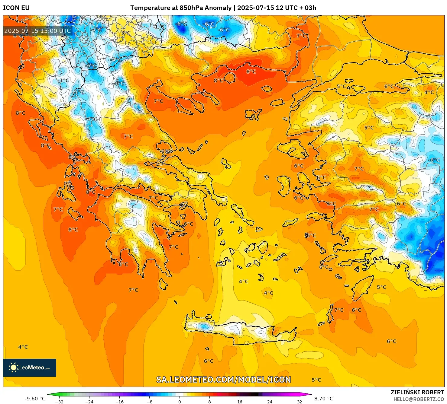 ICON model - Greece, Temperature at 850hPa Anomaly ICON model - Greece, Temperature at 850hPa Anomaly