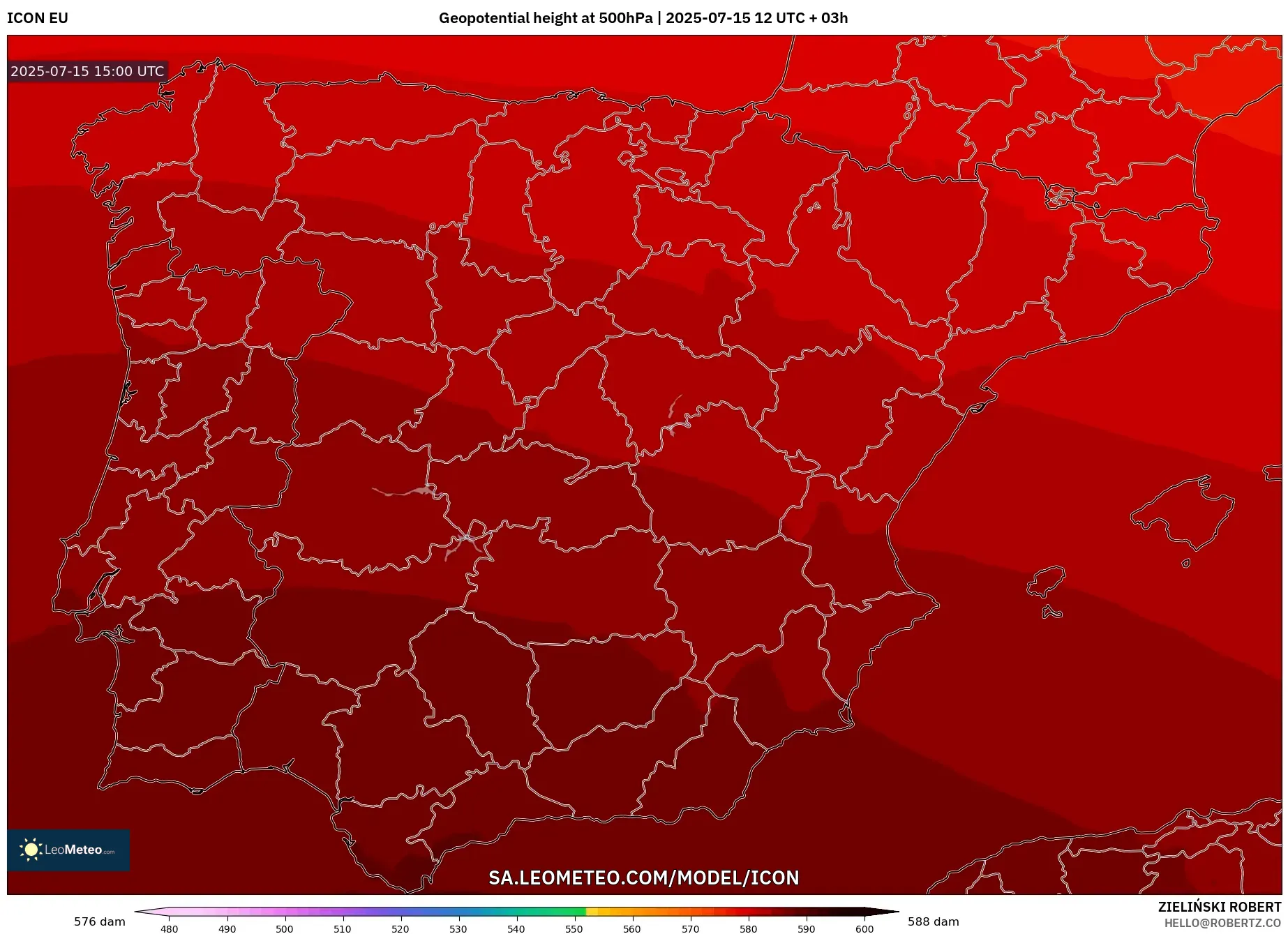 ICON model - Spain, Geopotential height at 500hPa ICON model - Spain, Geopotential height at 500hPa