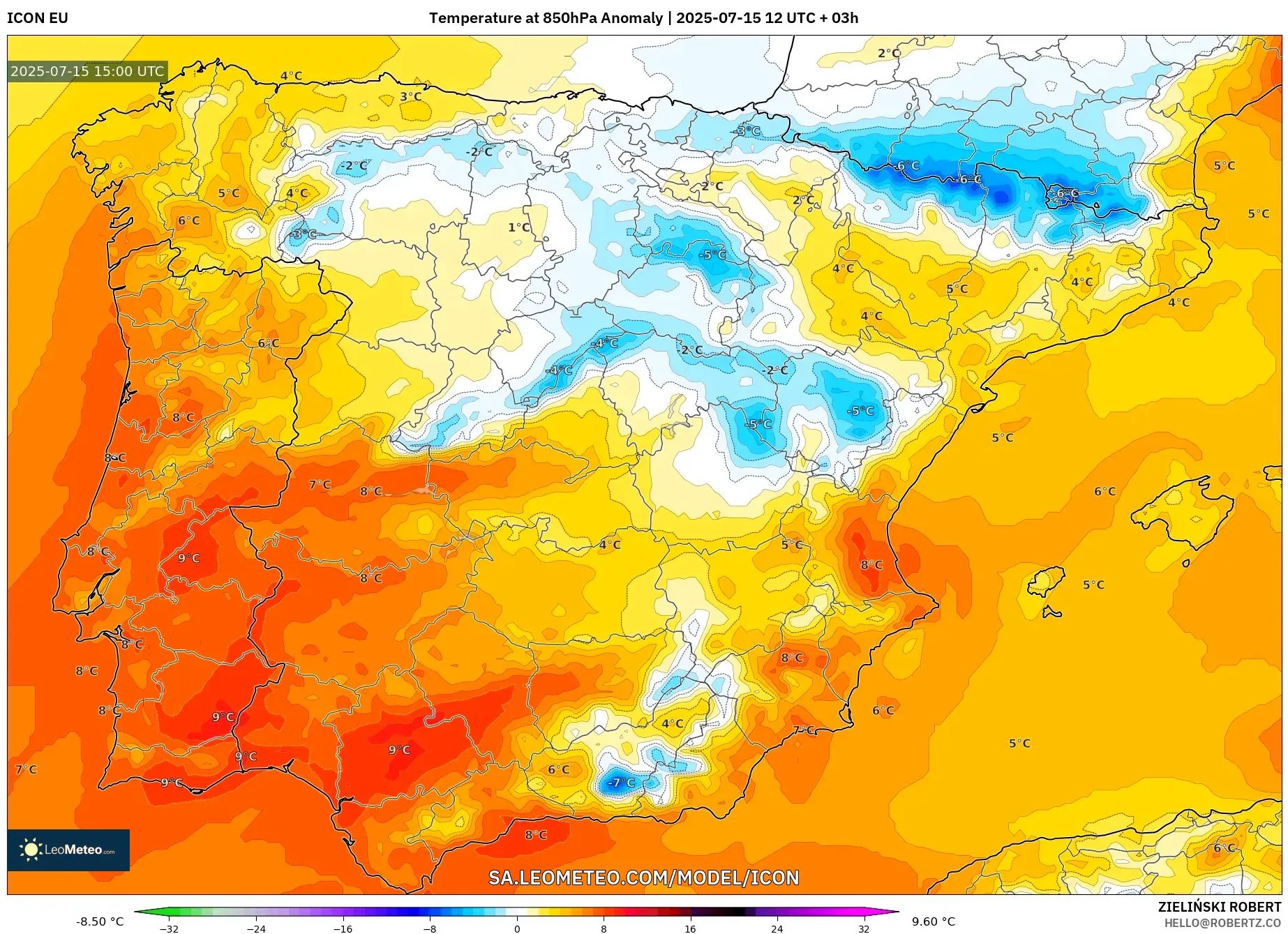 ICON model - Spain, Temperature at 850hPa Anomaly ICON model - Spain, Temperature at 850hPa Anomaly