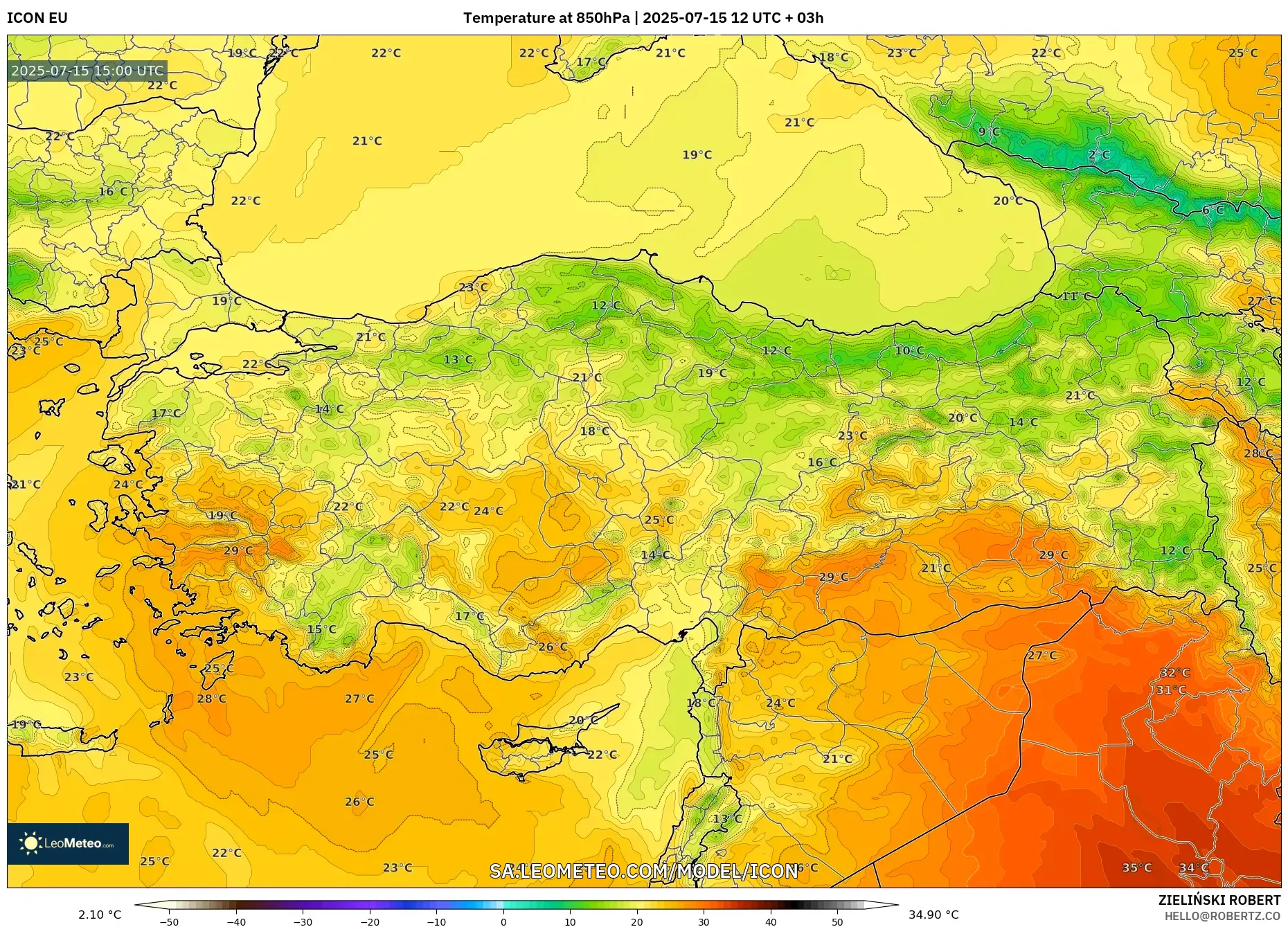 ICON model - Turkey, Temperature at 850hPa ICON model - Turkey, Temperature at 850hPa