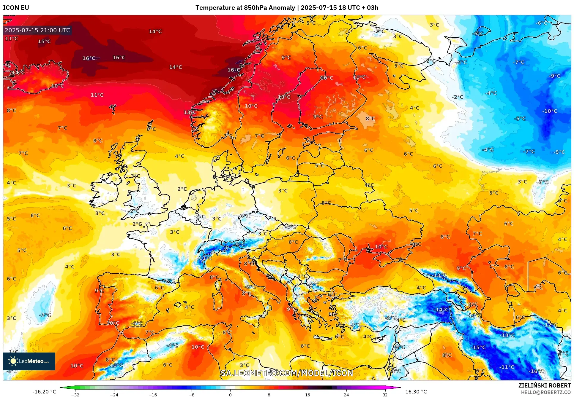 ICON model - Europe, Temperature at 850hPa Anomaly ICON model - Europe, Temperature at 850hPa Anomaly