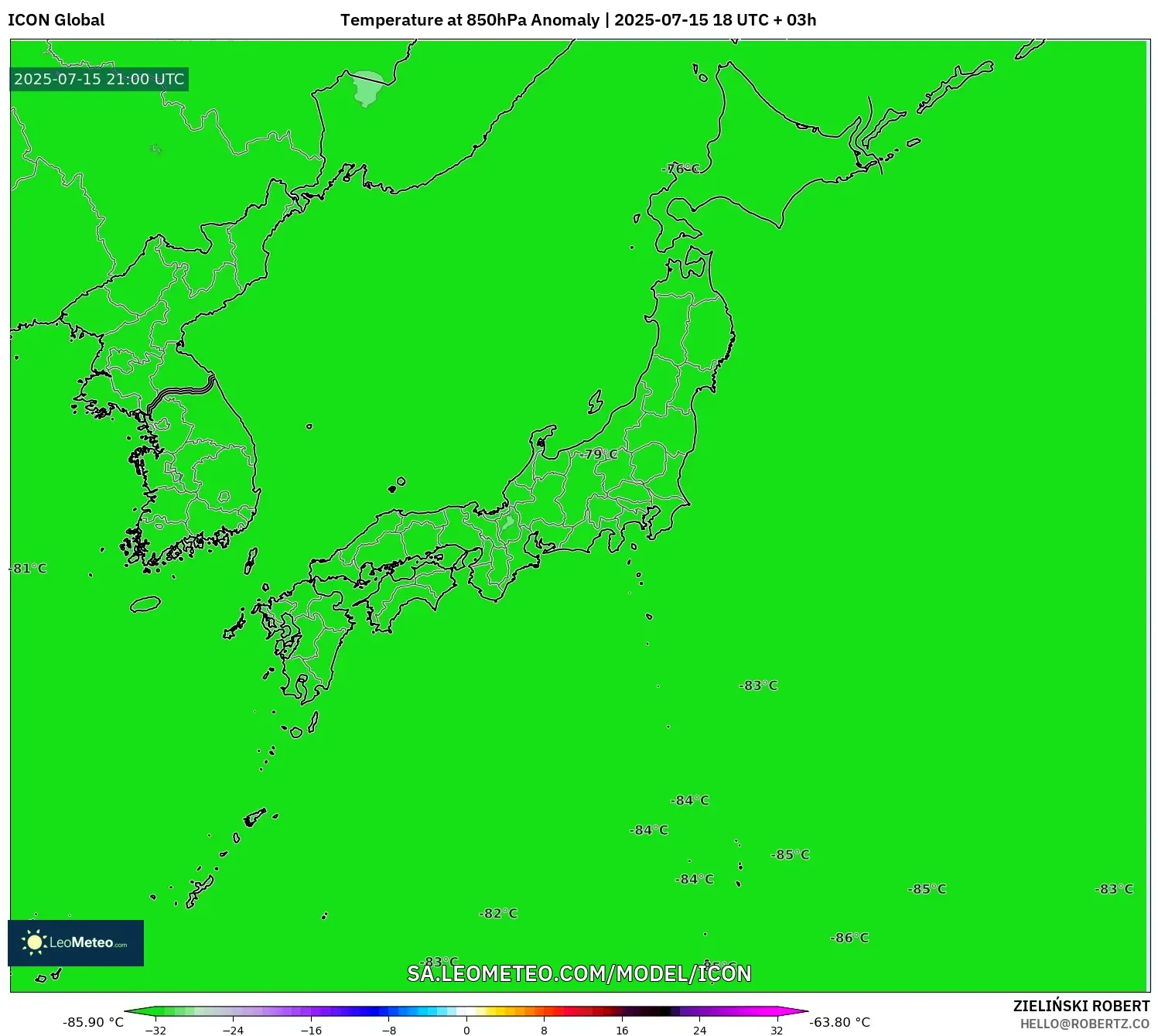 ICON model - Japan, Temperature at 850hPa Anomaly ICON model - Japan, Temperature at 850hPa Anomaly