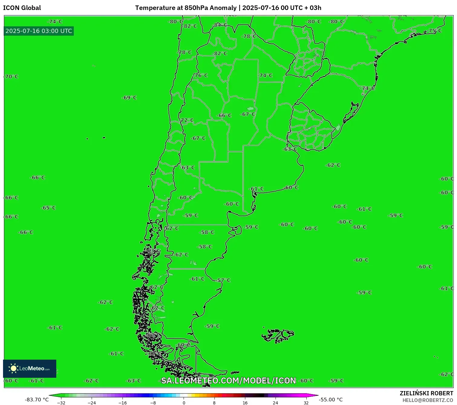 ICON model - Argentina, Temperature at 850hPa Anomaly ICON model - Argentina, Temperature at 850hPa Anomaly