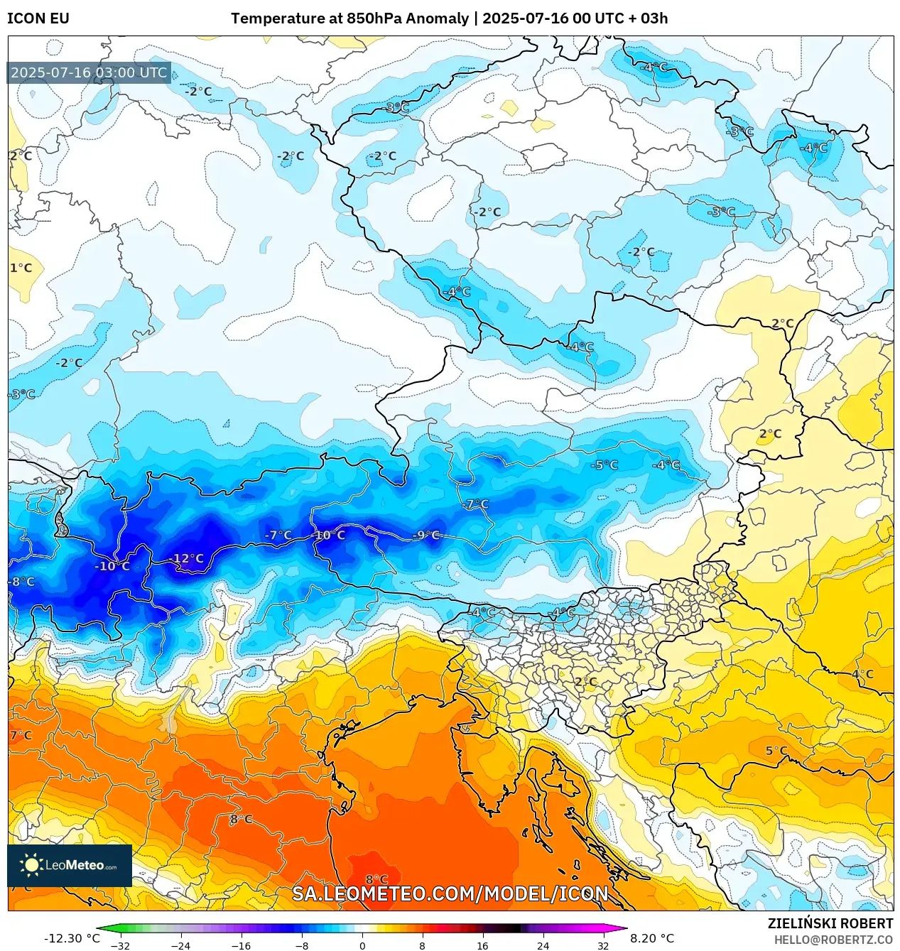 ICON model - Austria, Temperature at 850hPa Anomaly ICON model - Austria, Temperature at 850hPa Anomaly