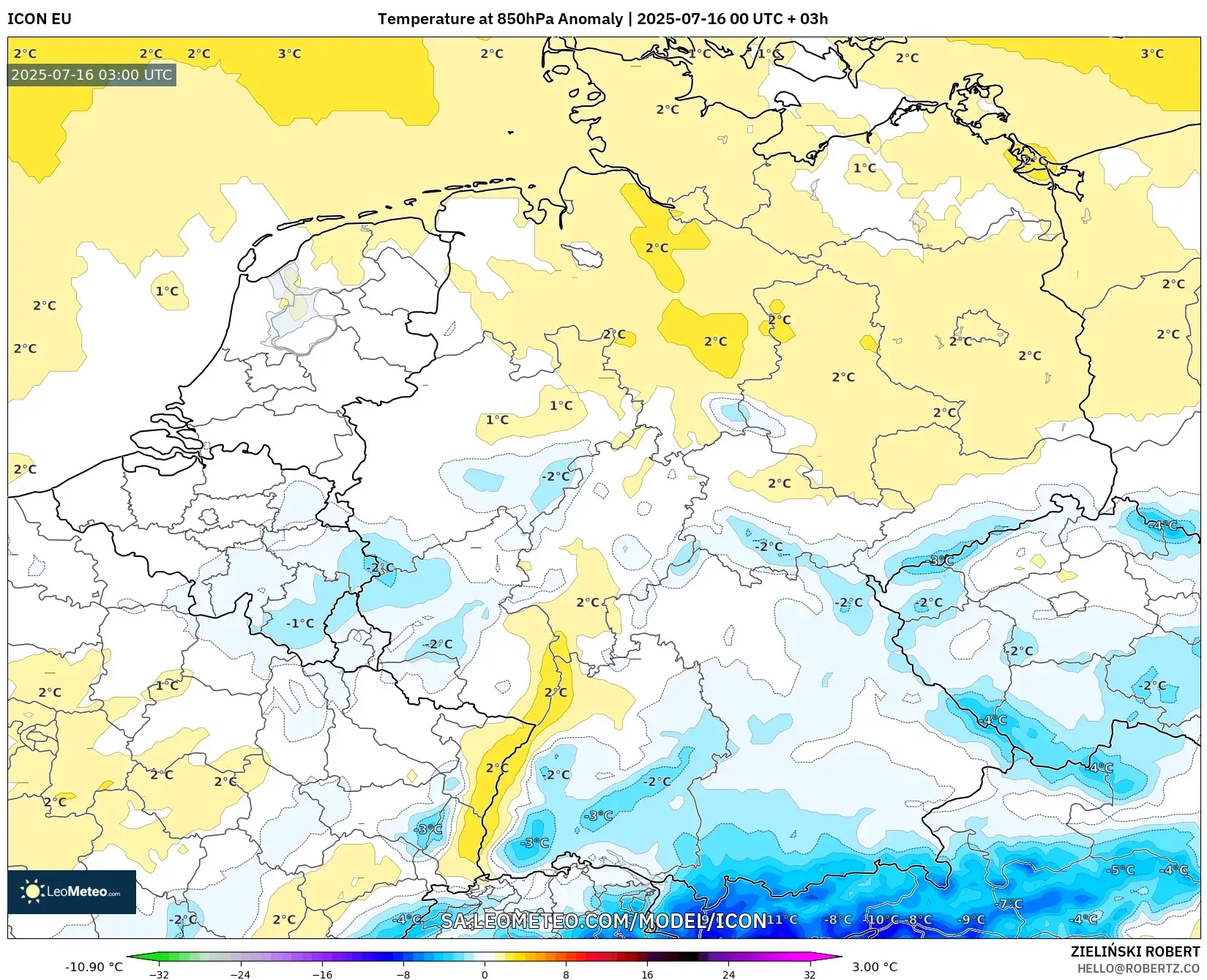 ICON model - Germany, Temperature at 850hPa Anomaly ICON model - Germany, Temperature at 850hPa Anomaly