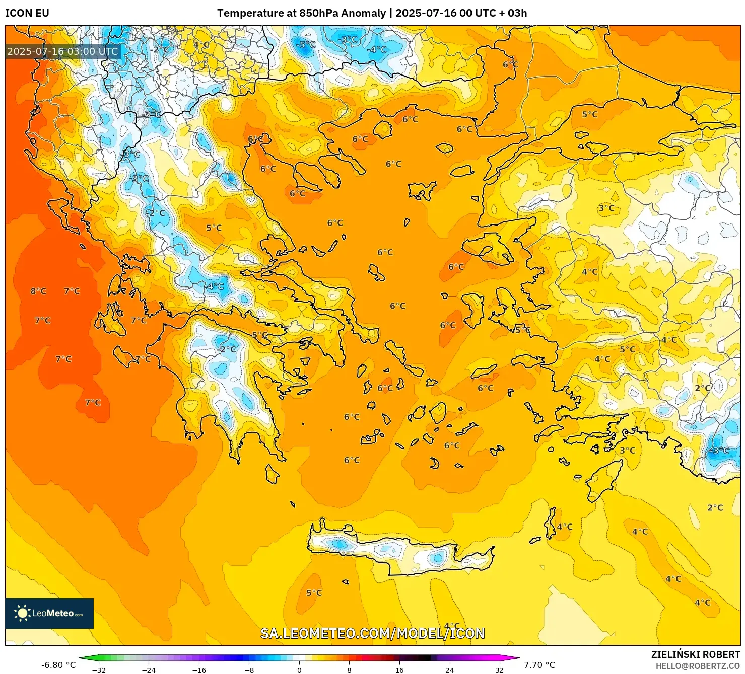 ICON model - Greece, Temperature at 850hPa Anomaly ICON model - Greece, Temperature at 850hPa Anomaly