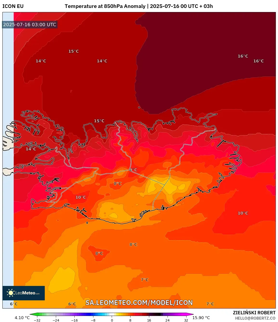ICON model - Iceland, Temperature at 850hPa Anomaly ICON model - Iceland, Temperature at 850hPa Anomaly