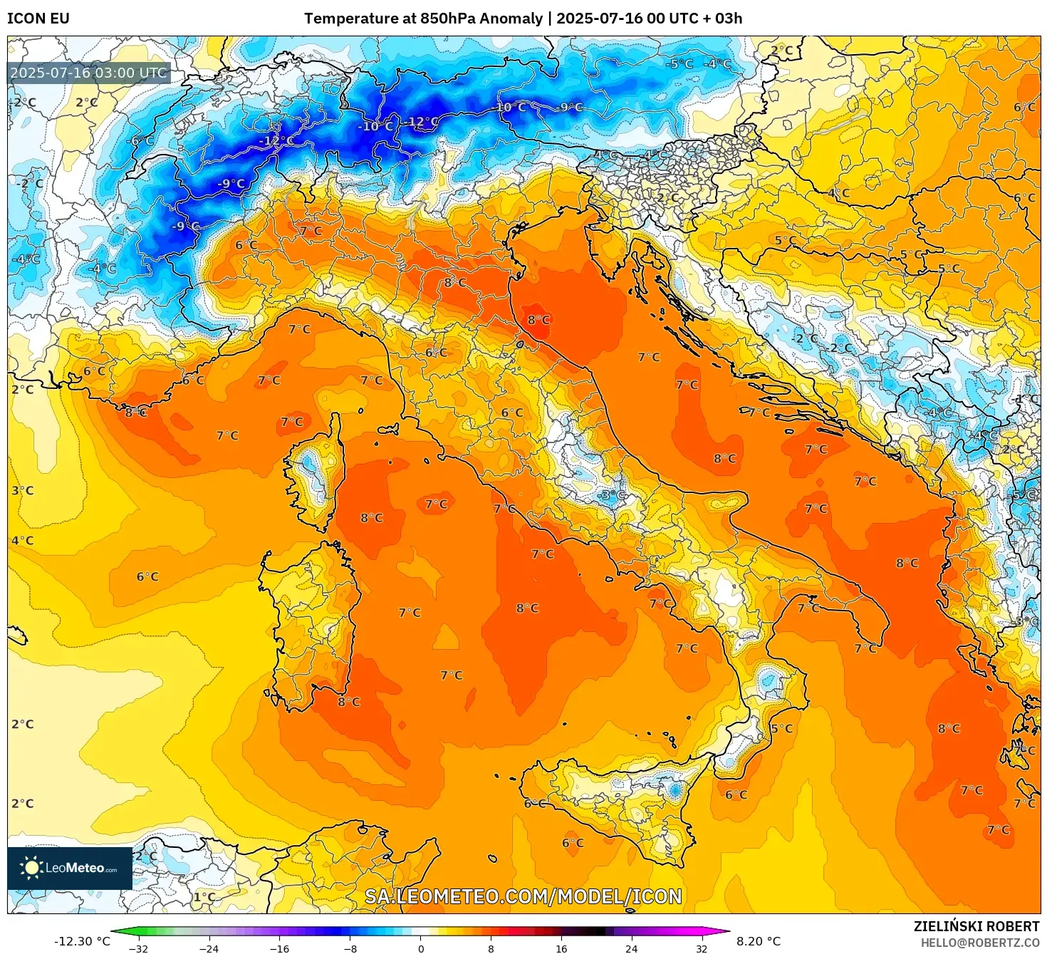 ICON model - Italy, Temperature at 850hPa Anomaly ICON model - Italy, Temperature at 850hPa Anomaly